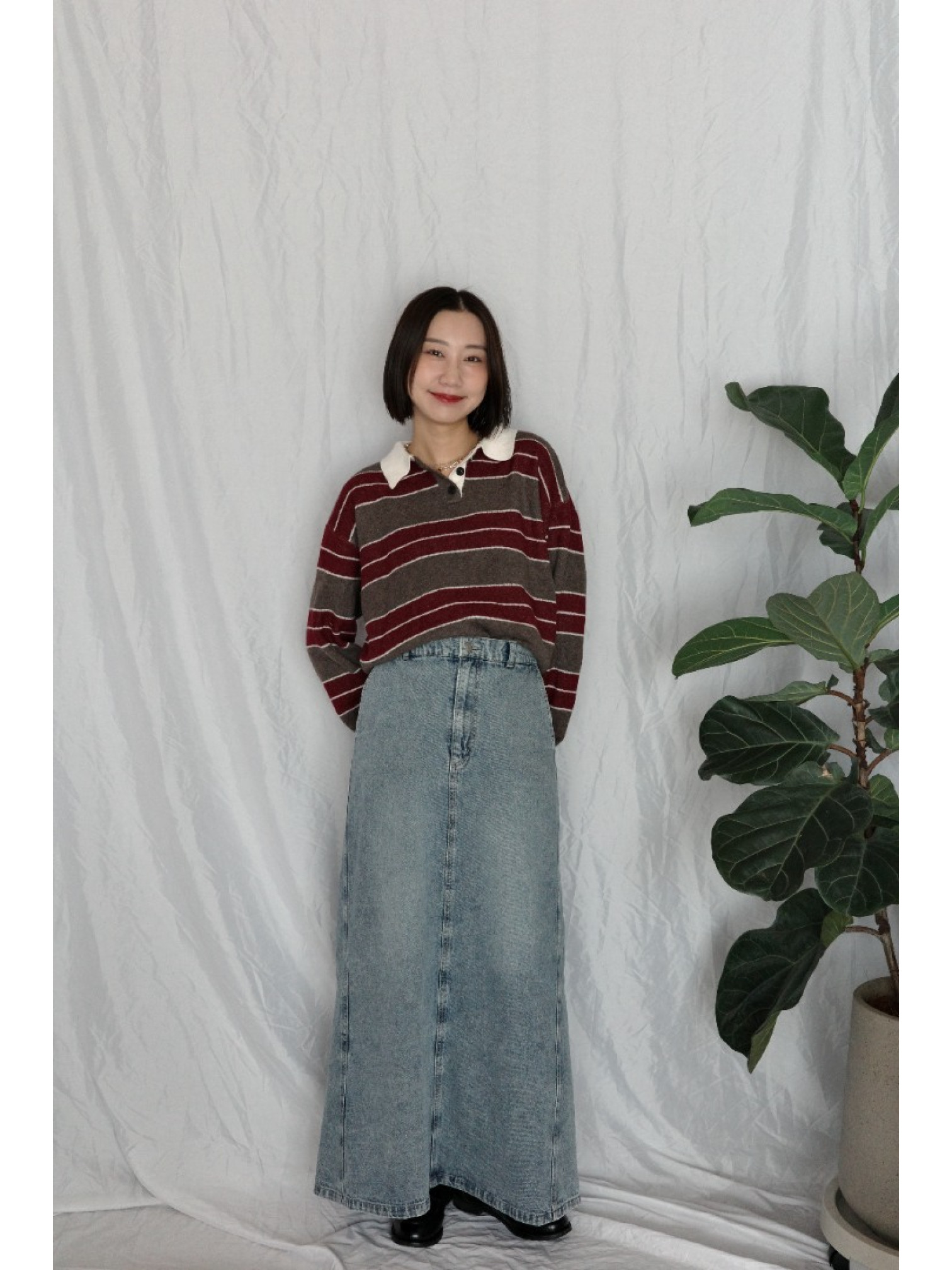 JP｜完美版型A字牛仔長裙/藍