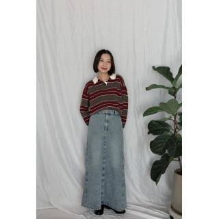 JP｜完美版型A字牛仔長裙/藍