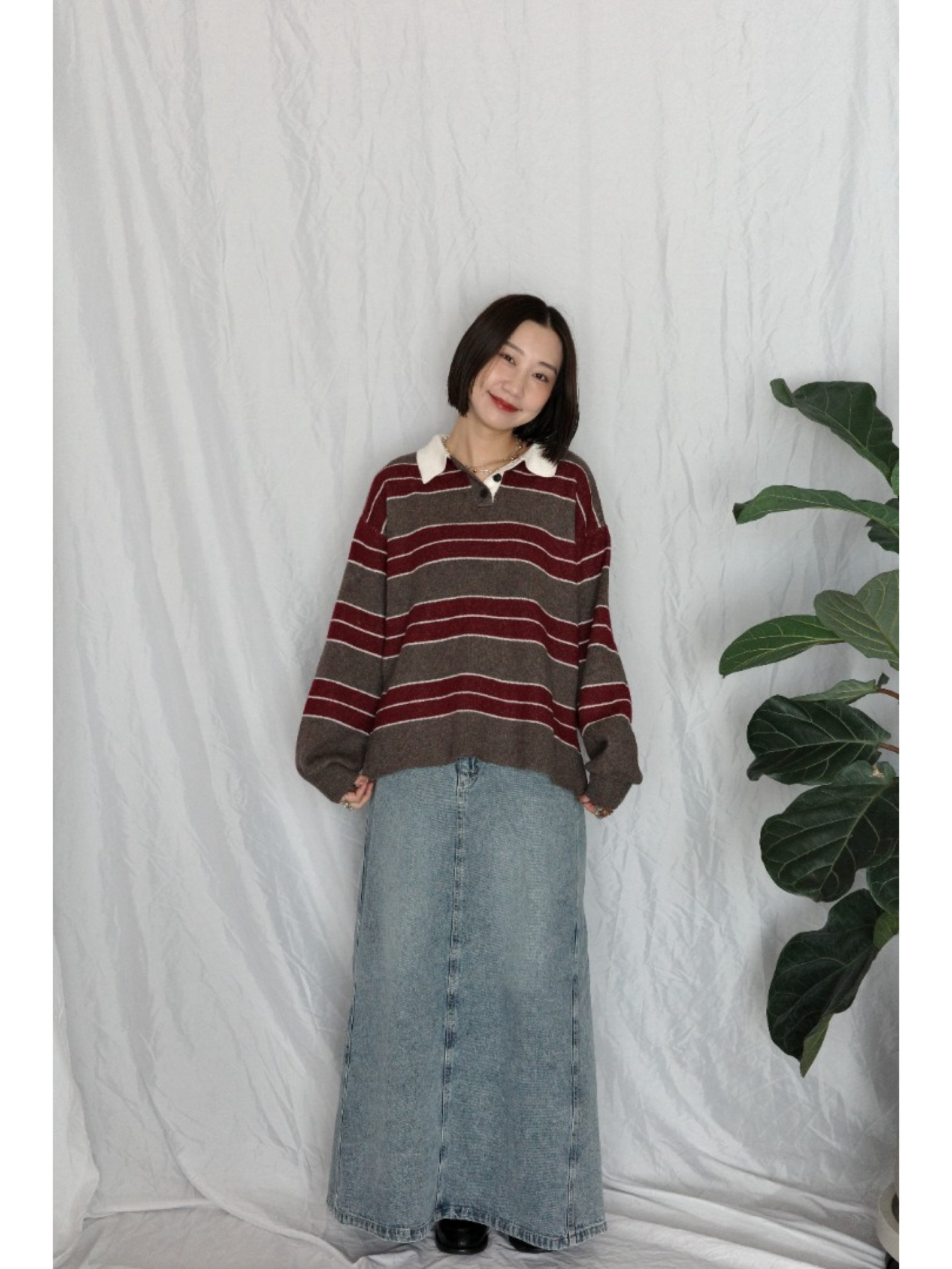 JP｜經典百搭針織橄欖球衫/紅棕