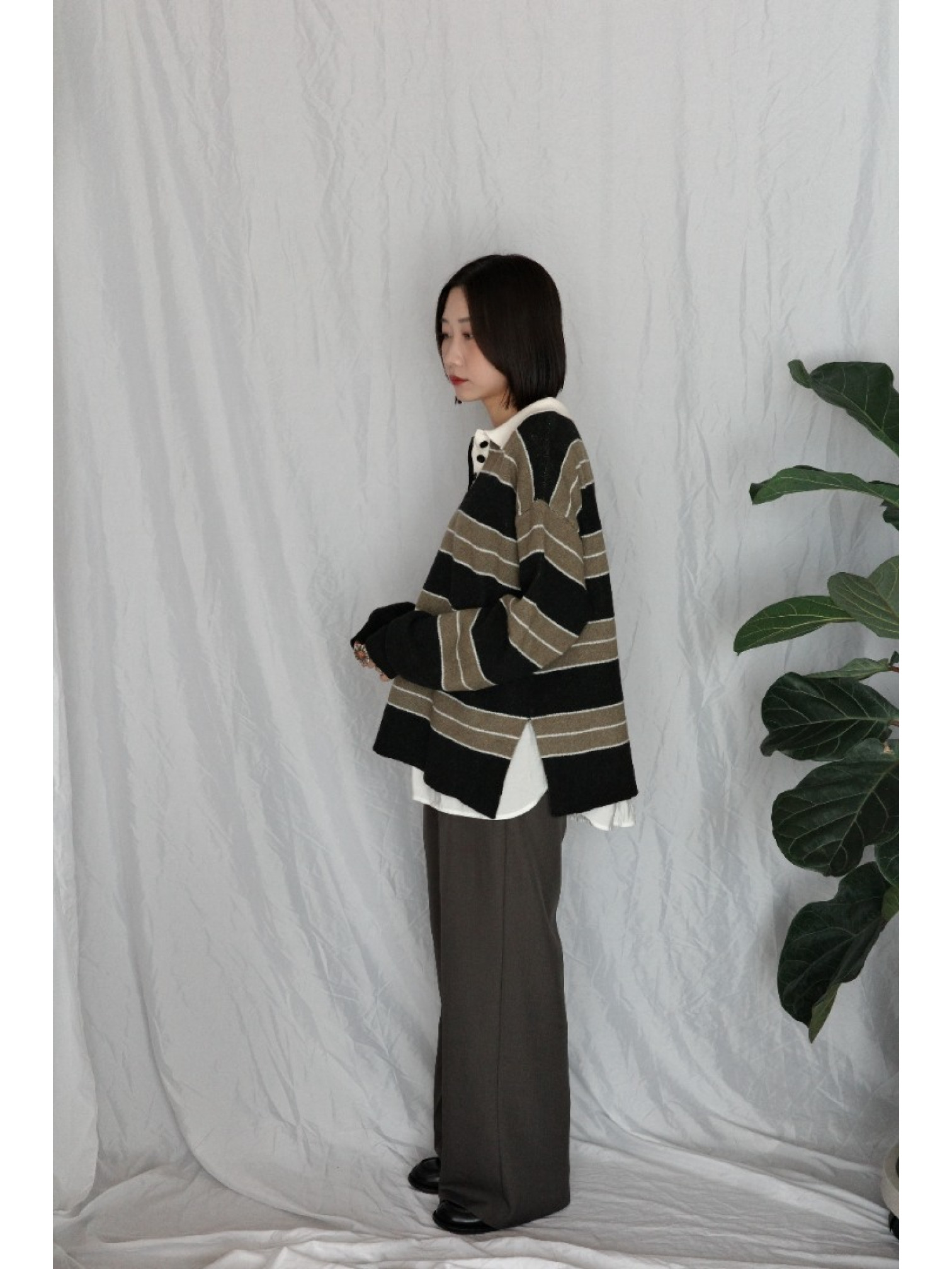 JP｜俐落收腰打褶西裝褲/灰咖M-L