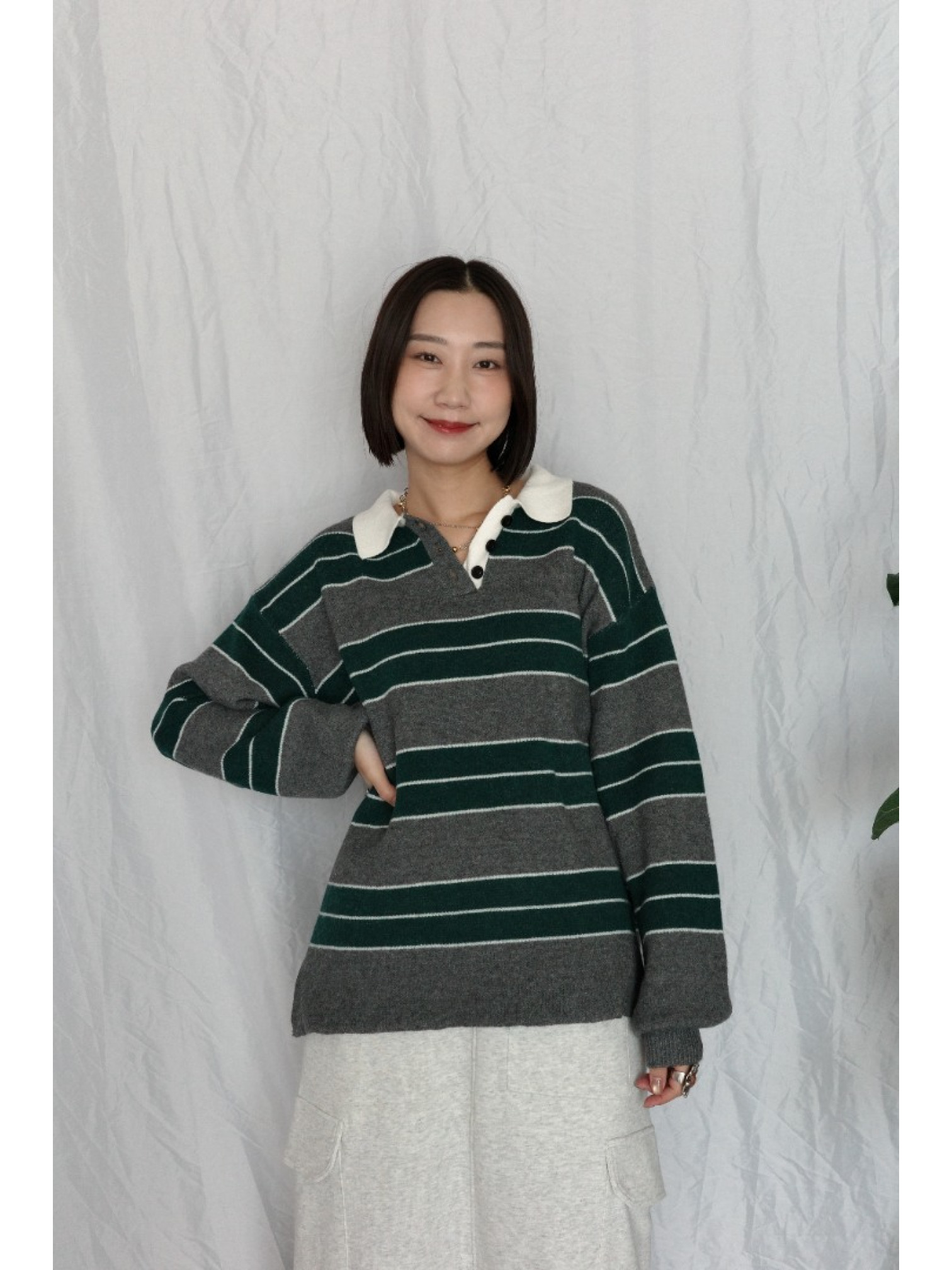 JP｜經典百搭針織橄欖球衫/灰綠