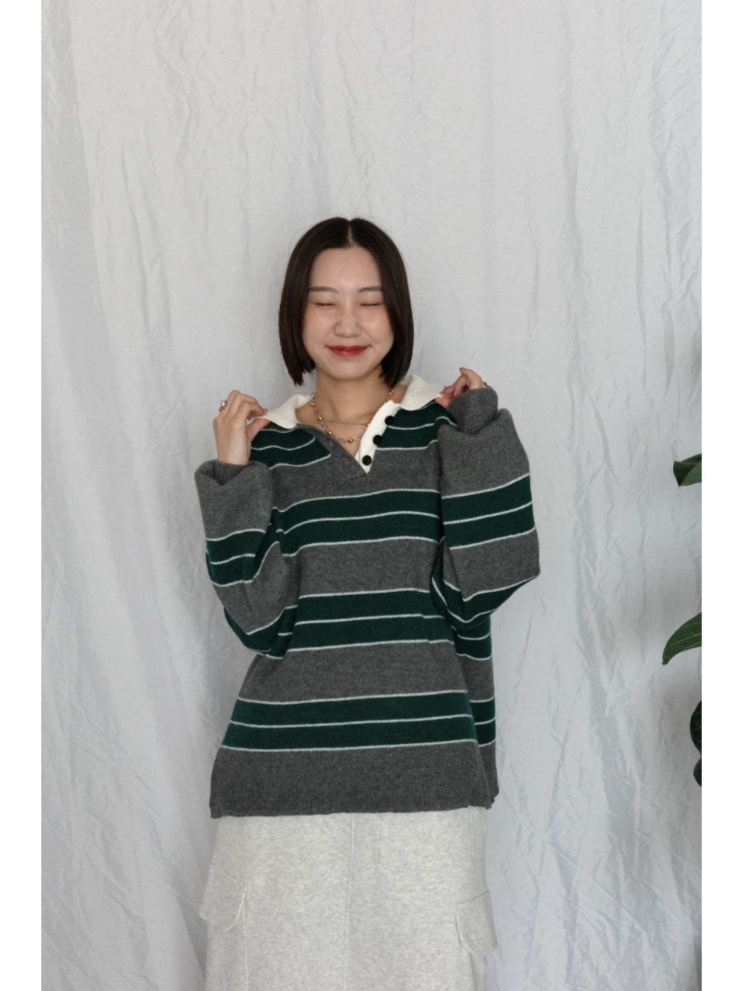 JP｜經典百搭針織橄欖球衫/灰綠