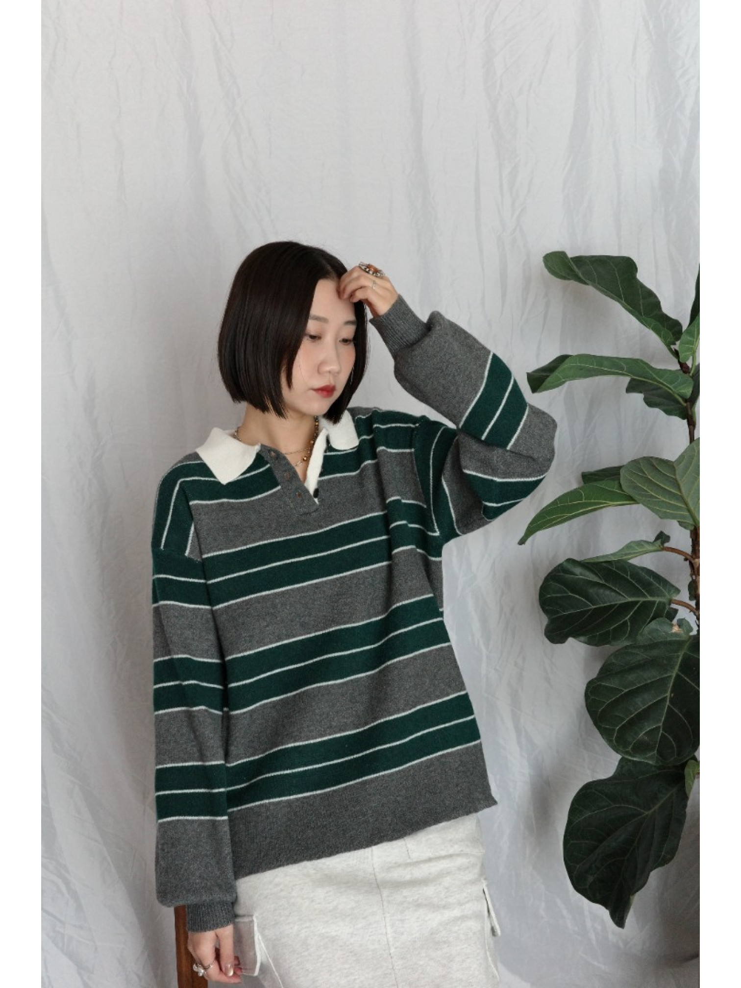 JP｜經典百搭針織橄欖球衫/灰綠