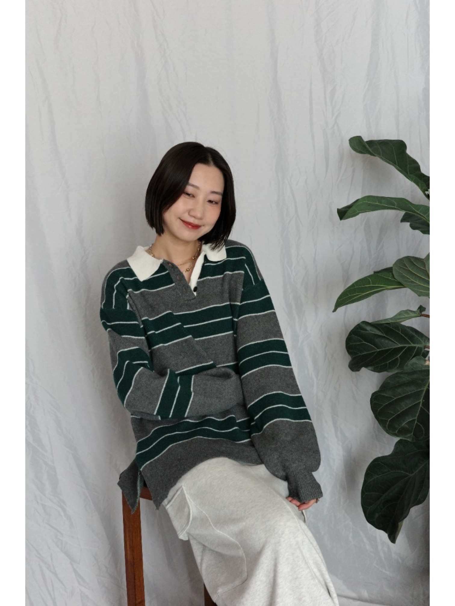 JP｜經典百搭針織橄欖球衫/灰綠