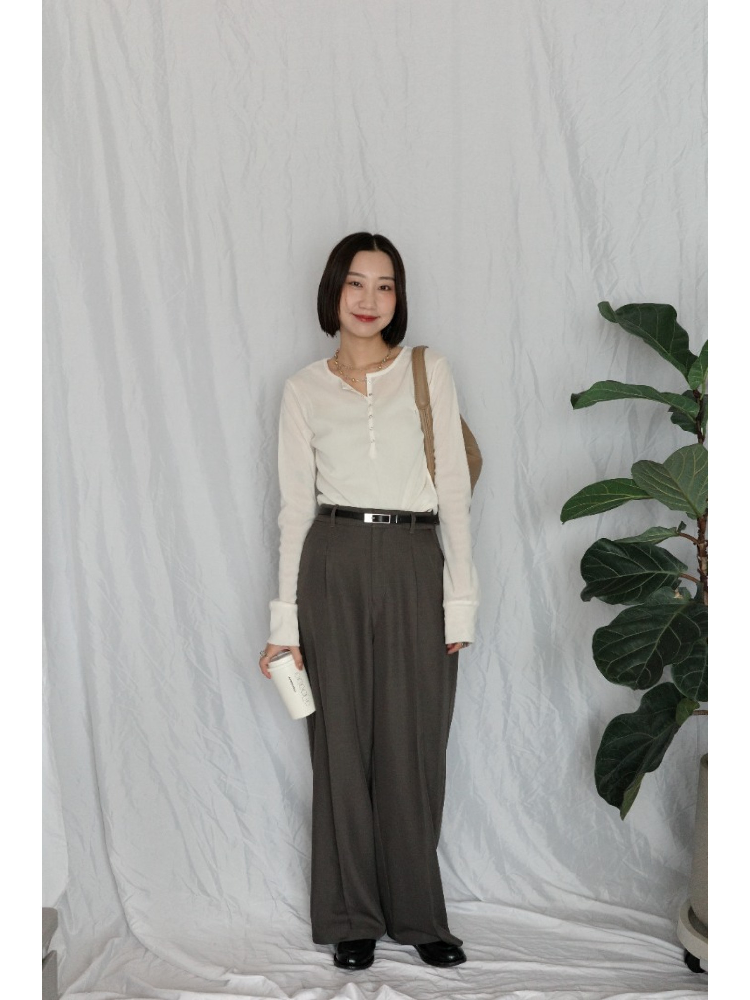 JP｜俐落收腰打褶西裝褲/灰咖M-L