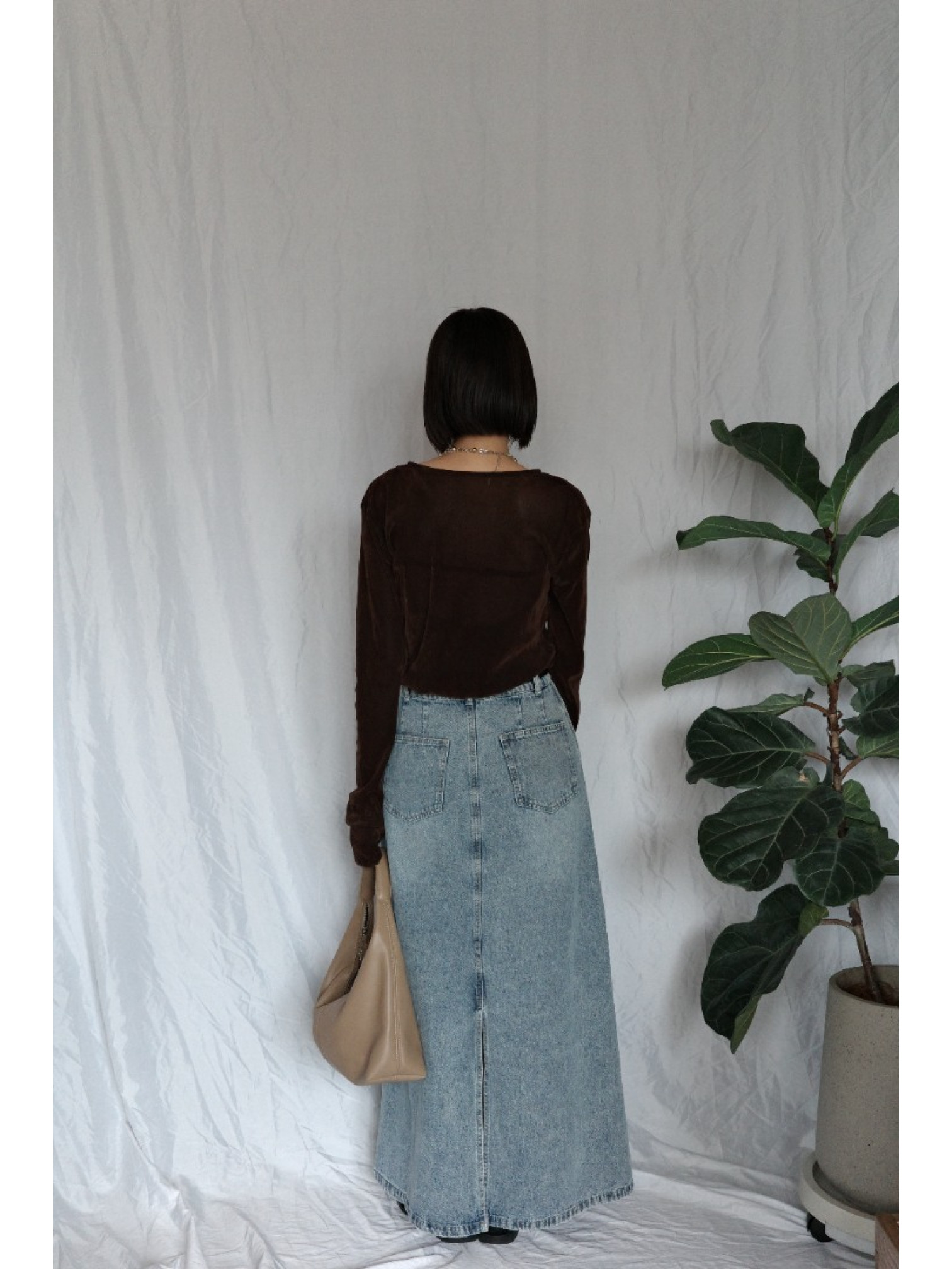 JP｜完美版型A字牛仔長裙/藍