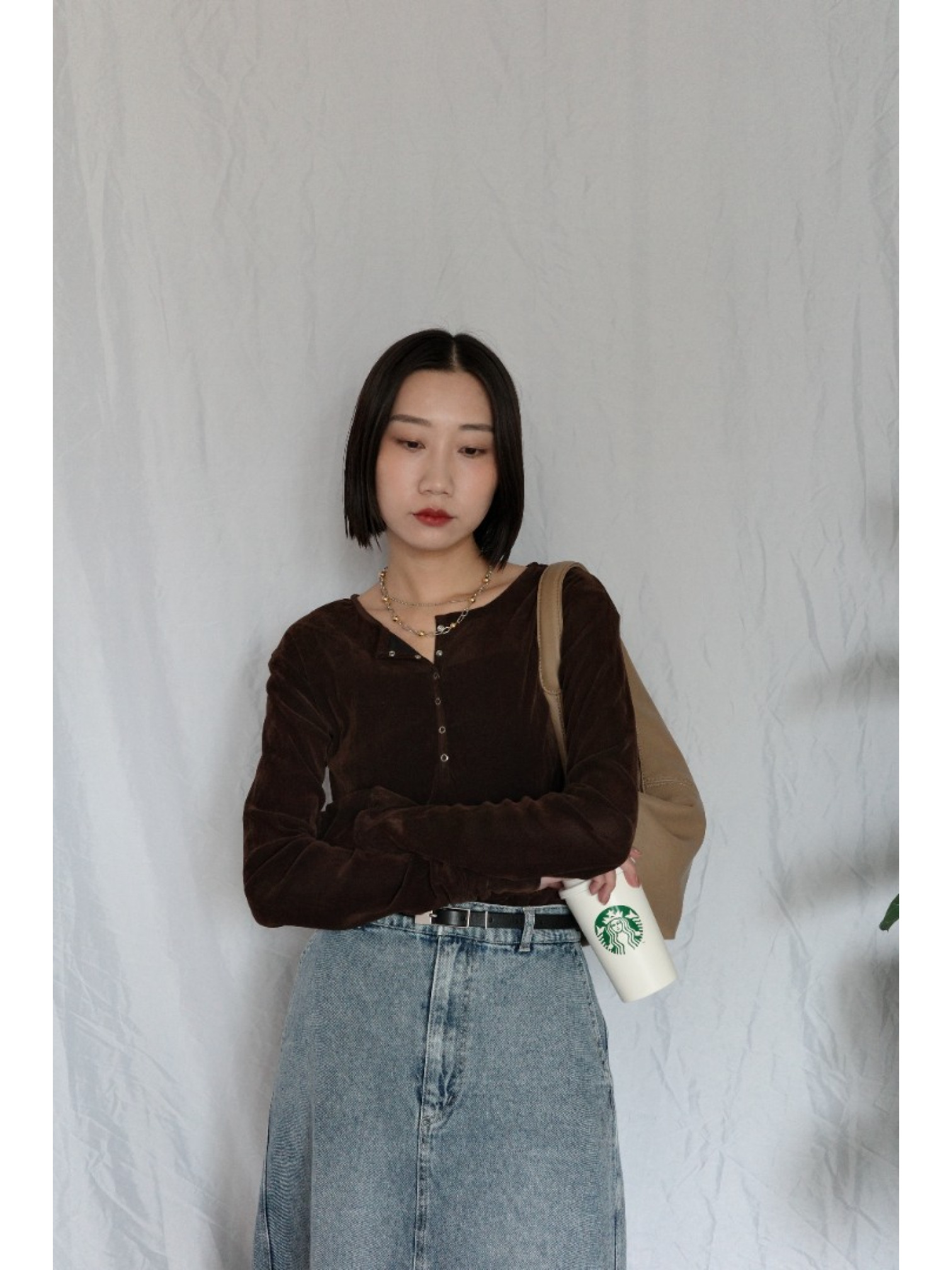 JP｜啞光天鵝絨上衣/棕