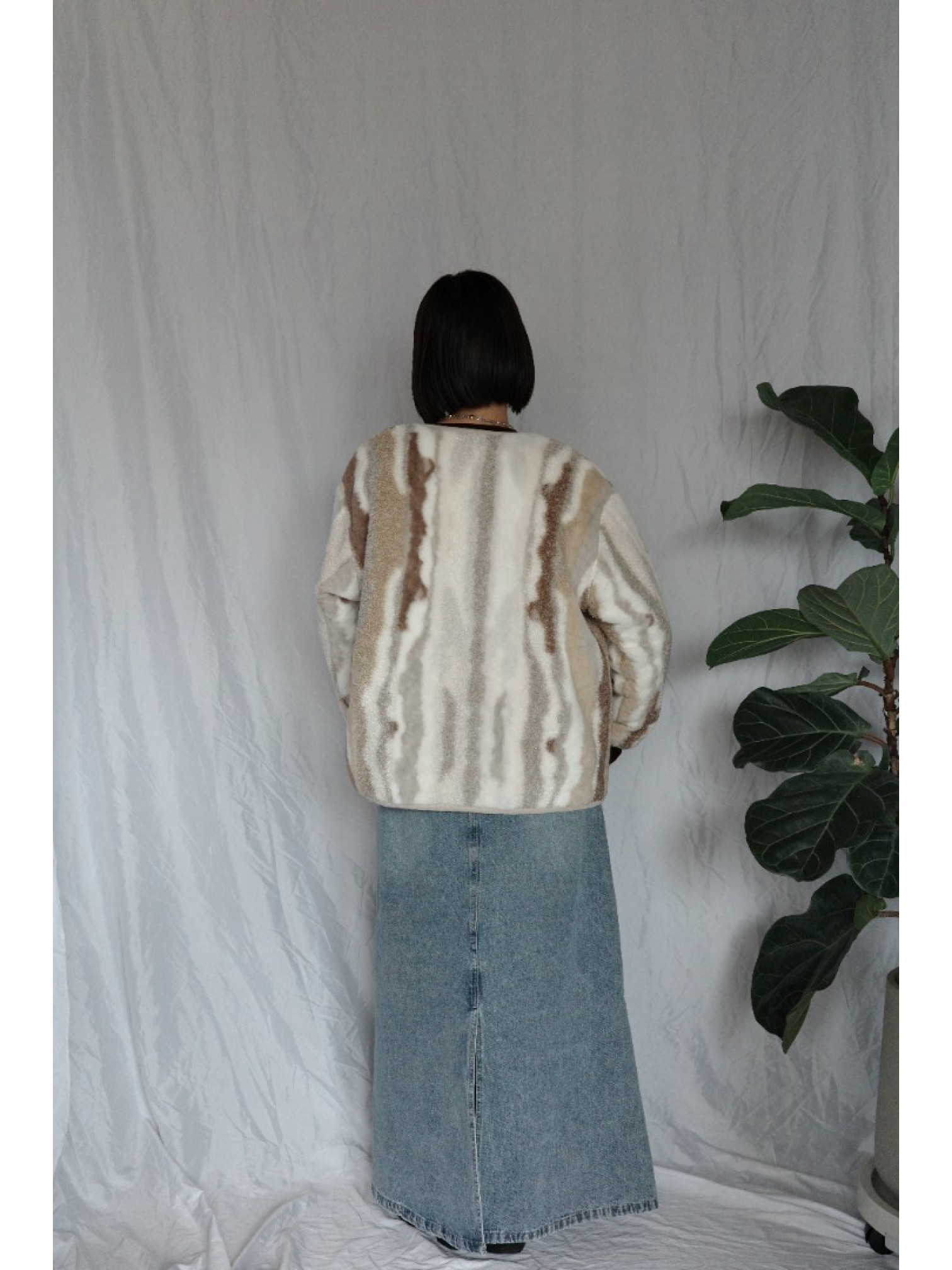 JP｜2way雙面穿波浪紋毛呢外套/米