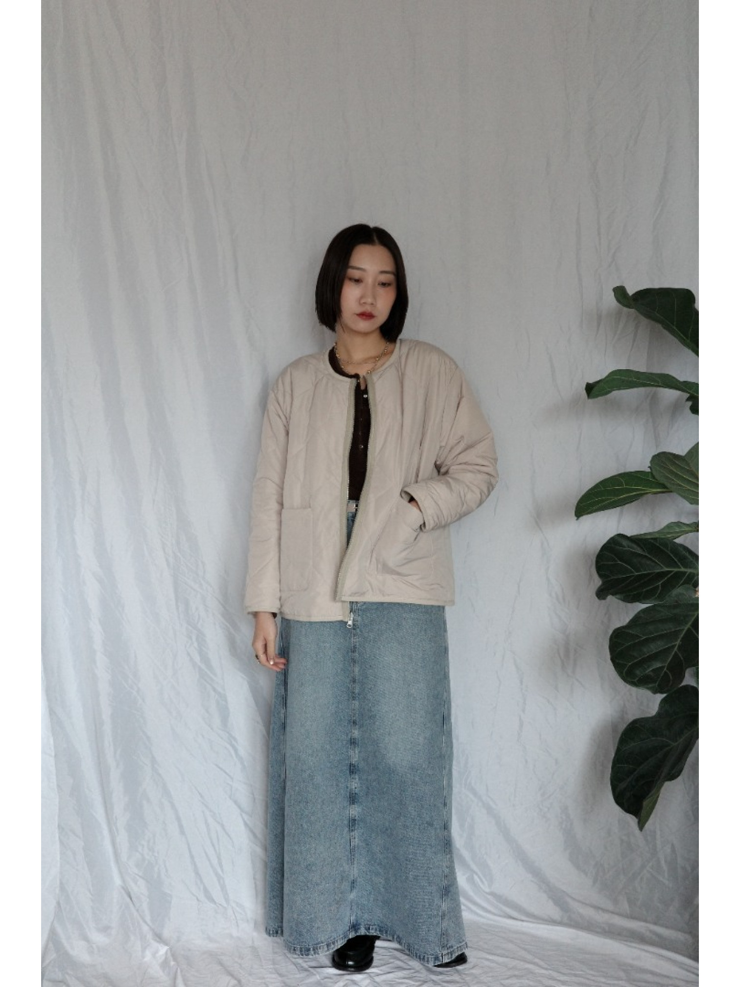 JP｜2way雙面穿波浪紋毛呢外套/米