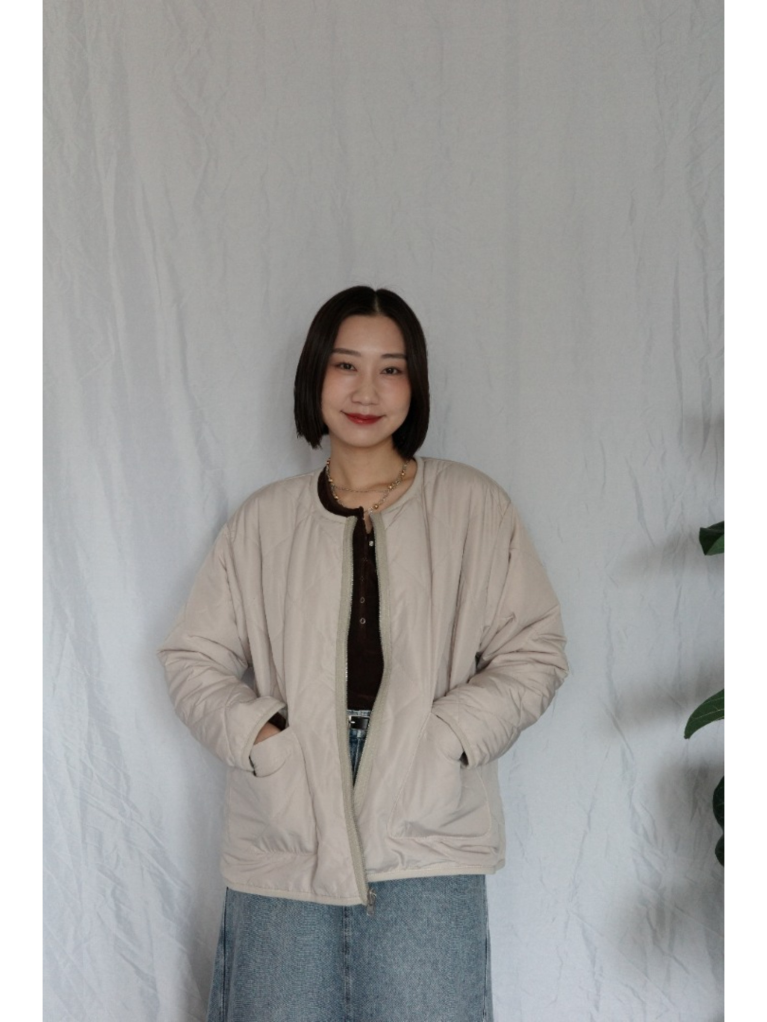 JP｜2way雙面穿波浪紋毛呢外套/米