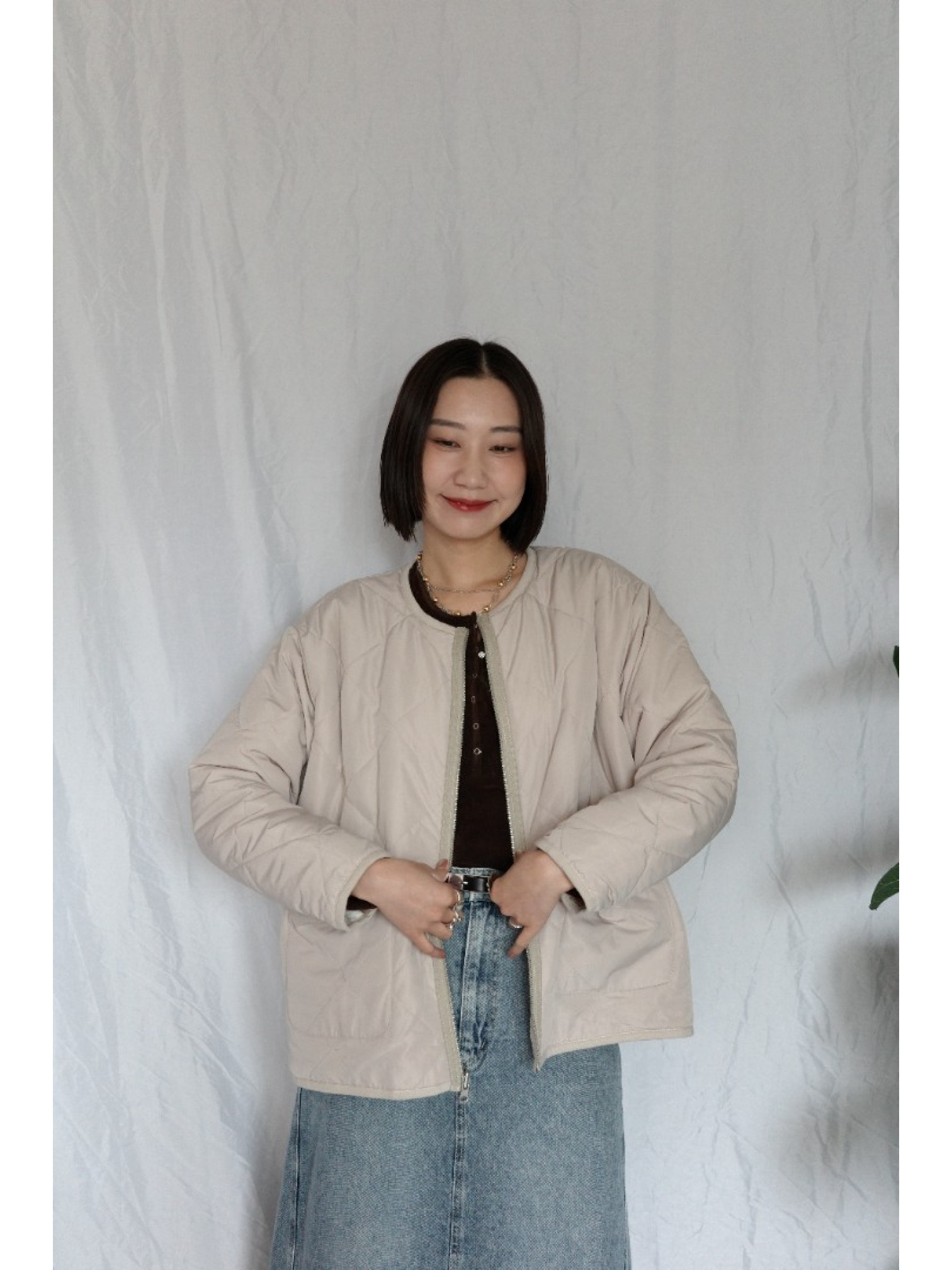 JP｜2way雙面穿波浪紋毛呢外套/米