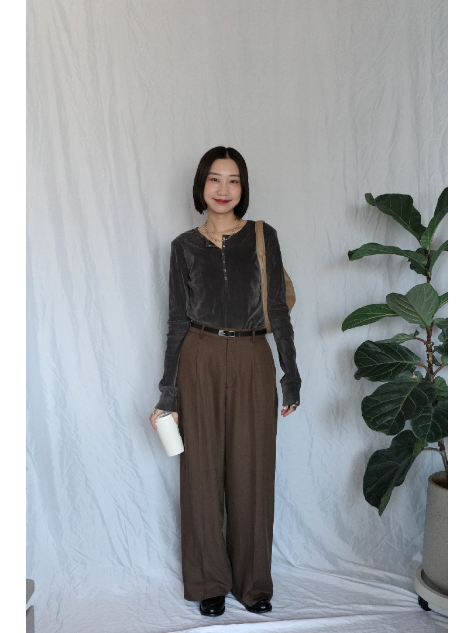 JP｜俐落收腰打褶西裝褲/咖M-L