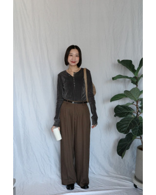 JP｜俐落收腰打褶西裝褲/咖M-L