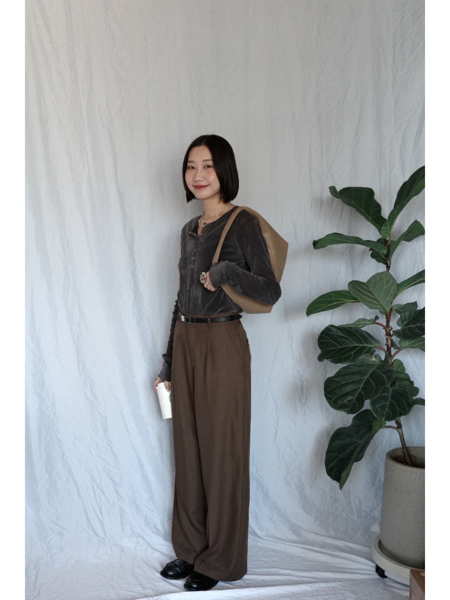 JP｜俐落收腰打褶西裝褲/咖M-L