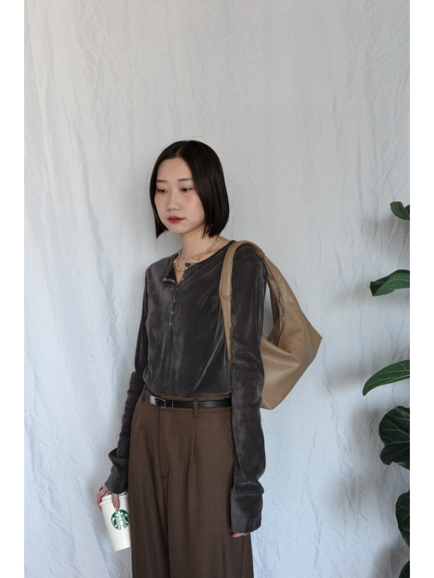 JP｜俐落收腰打褶西裝褲/咖M-L