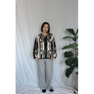 JP｜2way雙面穿波浪紋毛呢外套/黑