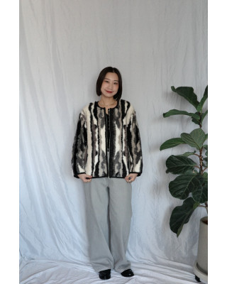 JP｜2way雙面穿波浪紋毛呢外套/黑