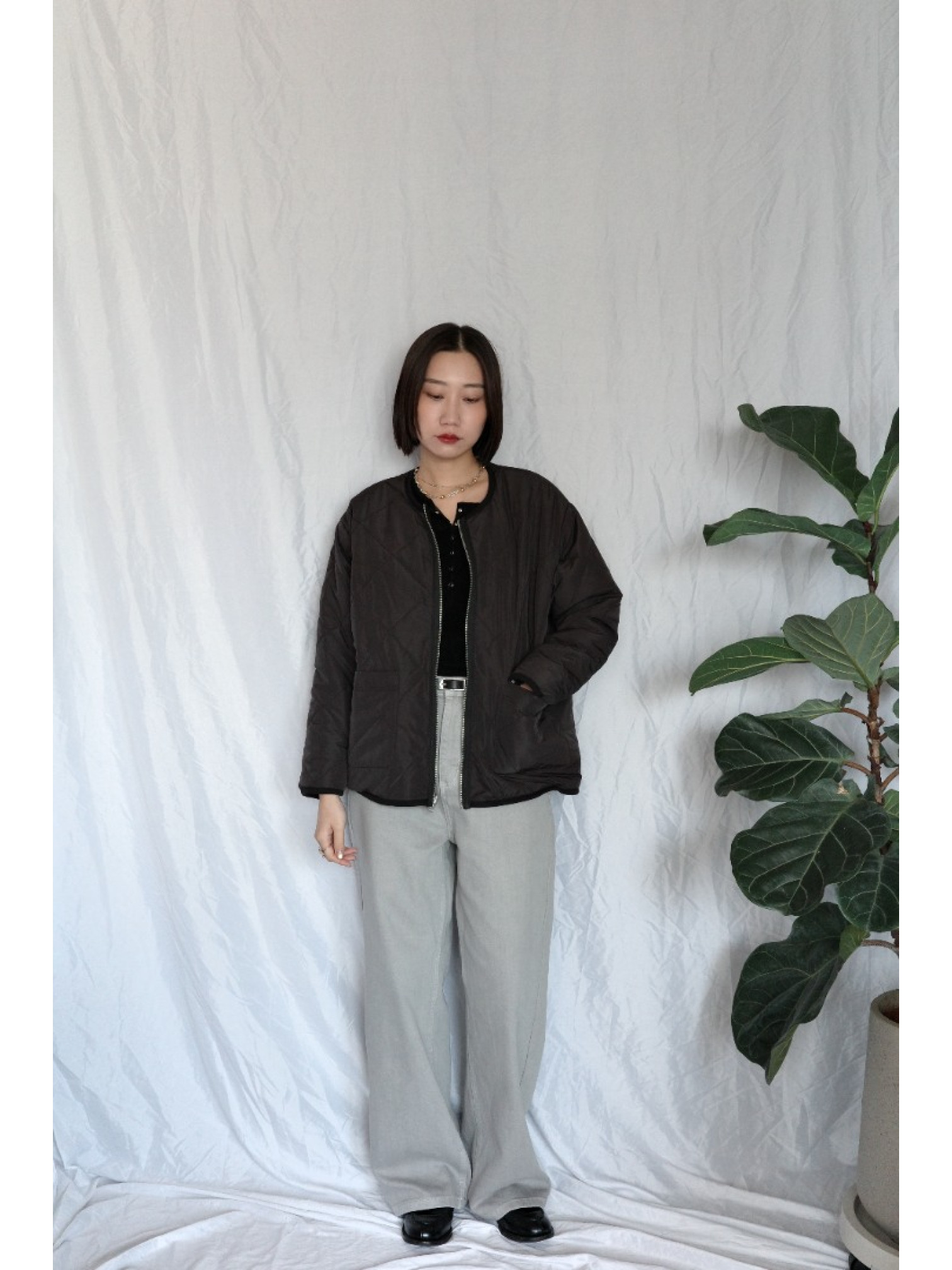 JP｜2way雙面穿波浪紋毛呢外套/黑