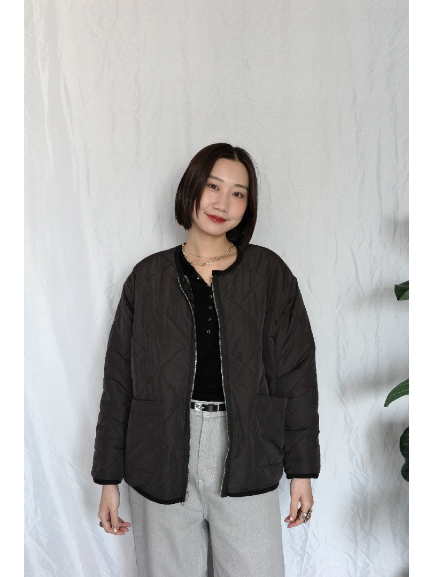 JP｜2way雙面穿波浪紋毛呢外套/黑