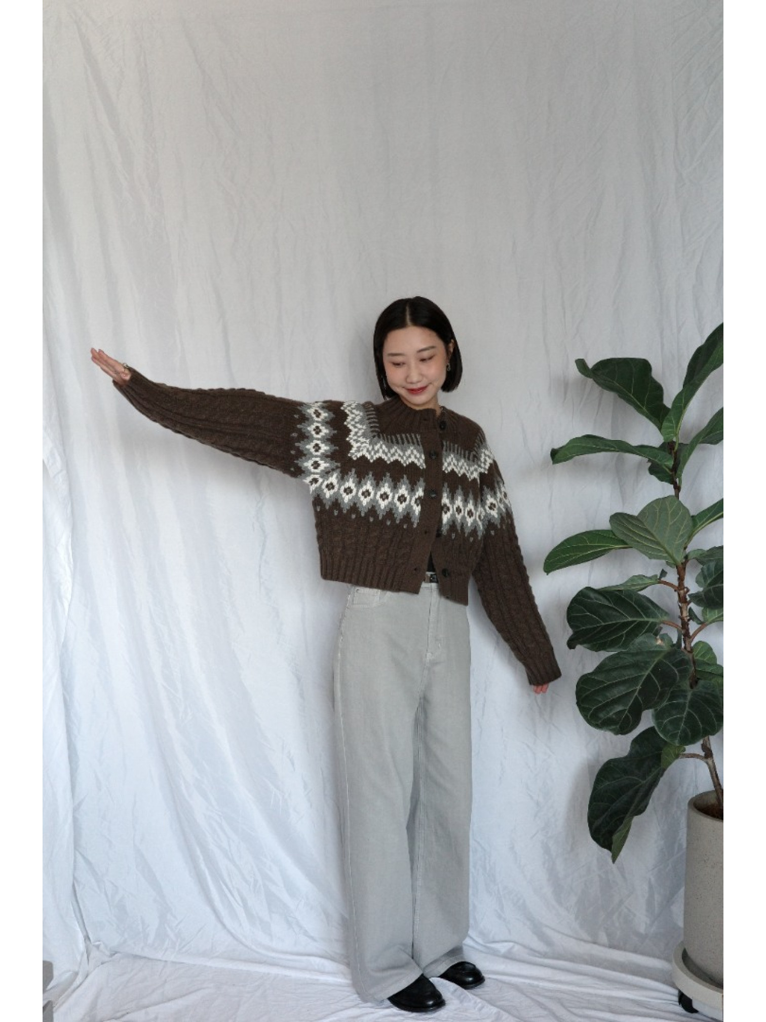 JP｜2way向心提花針織衫/咖