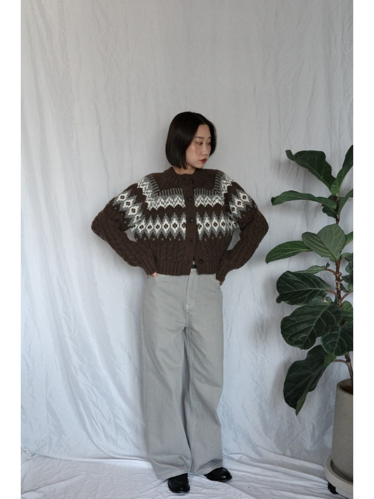 JP｜2way向心提花針織衫/咖