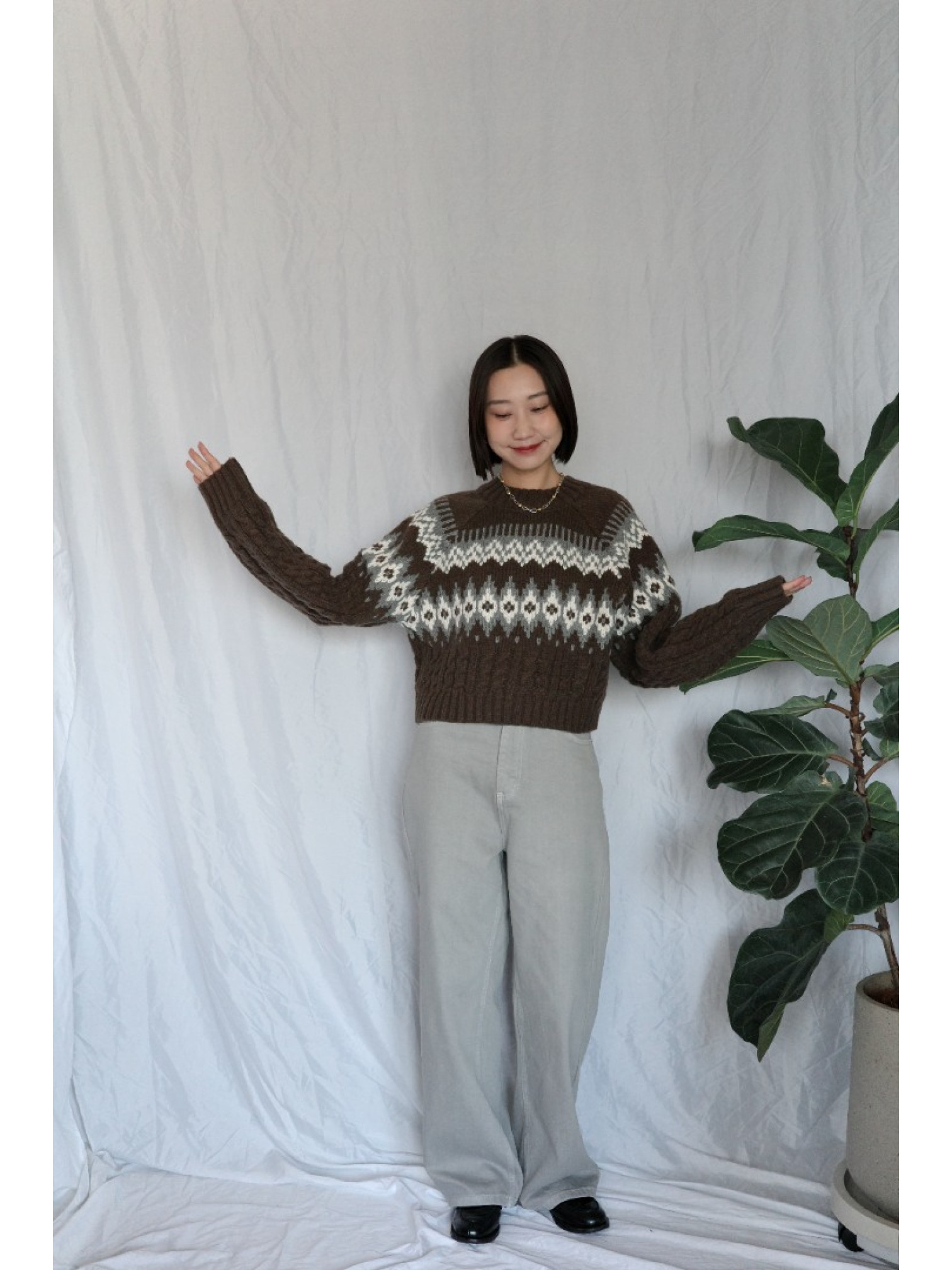 JP｜2way向心提花針織衫/咖