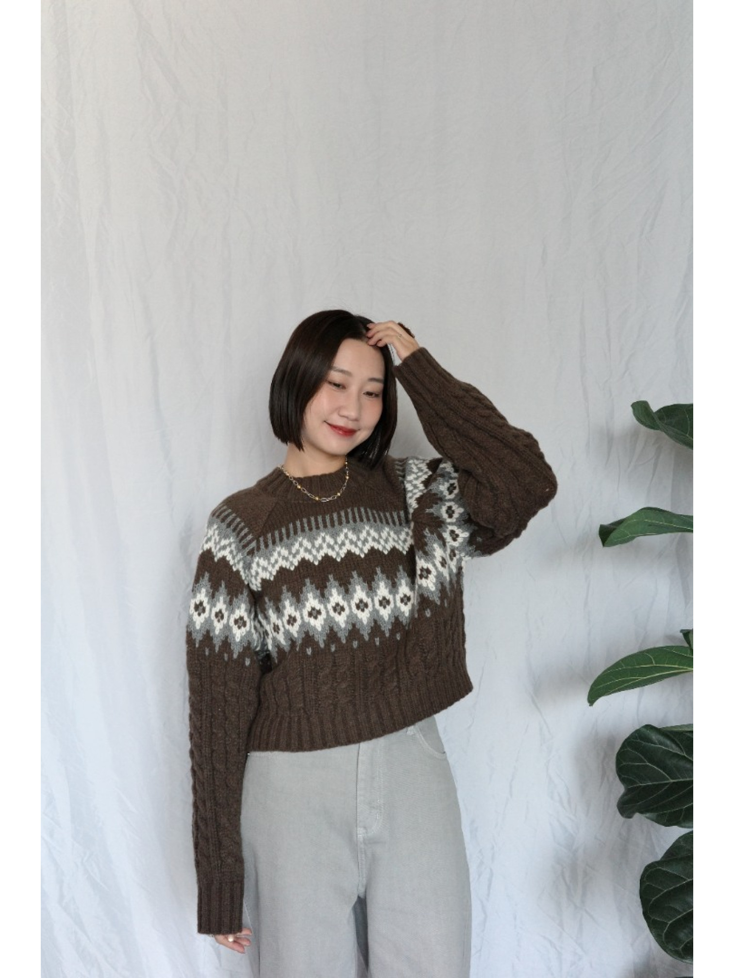 JP｜2way向心提花針織衫/咖