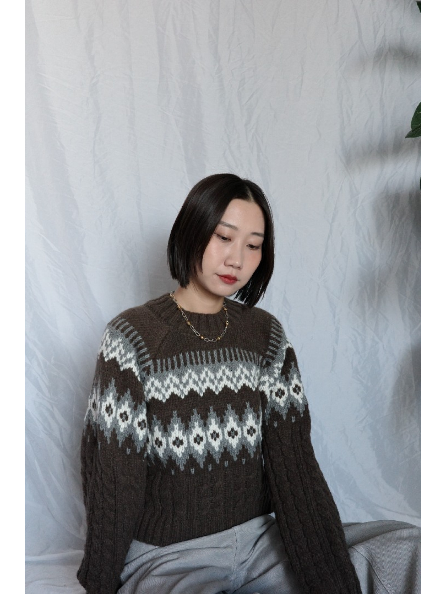 JP｜2way向心提花針織衫/咖