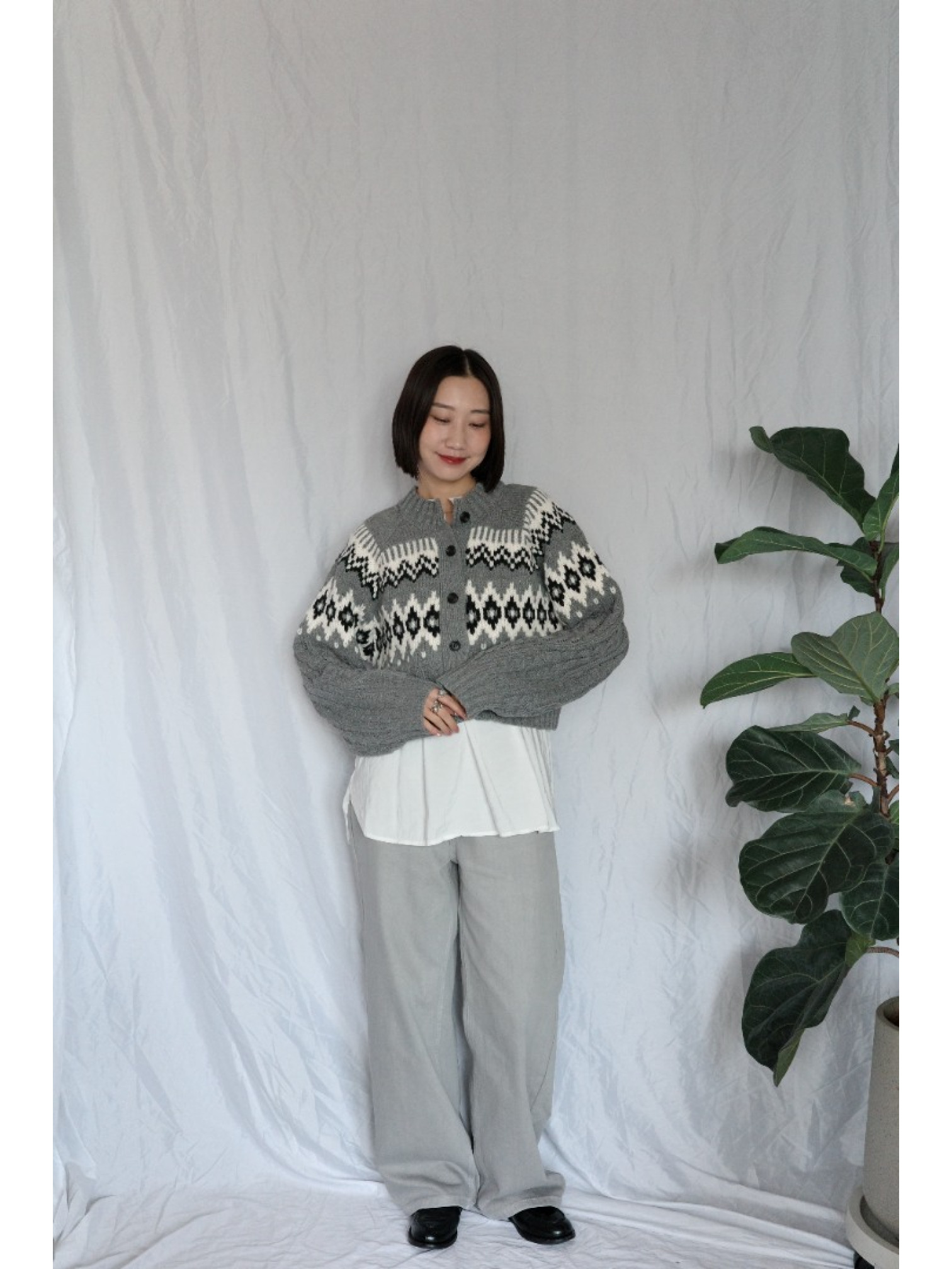 JP｜2way向心提花針織衫/灰