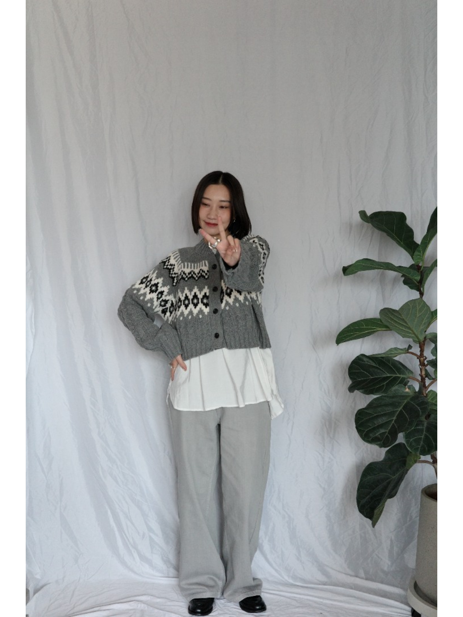 JP｜2way向心提花針織衫/灰