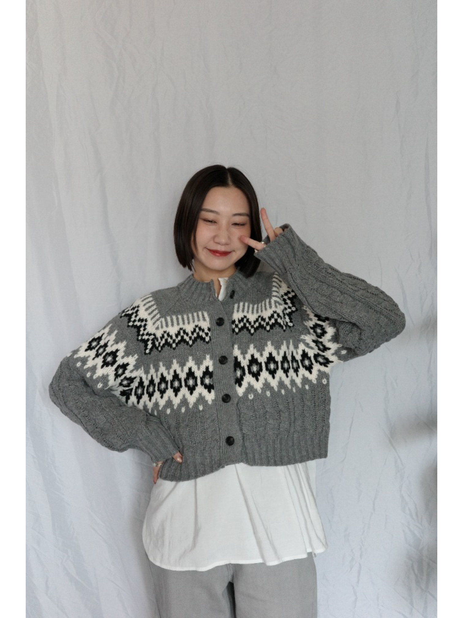 JP｜2way向心提花針織衫/灰