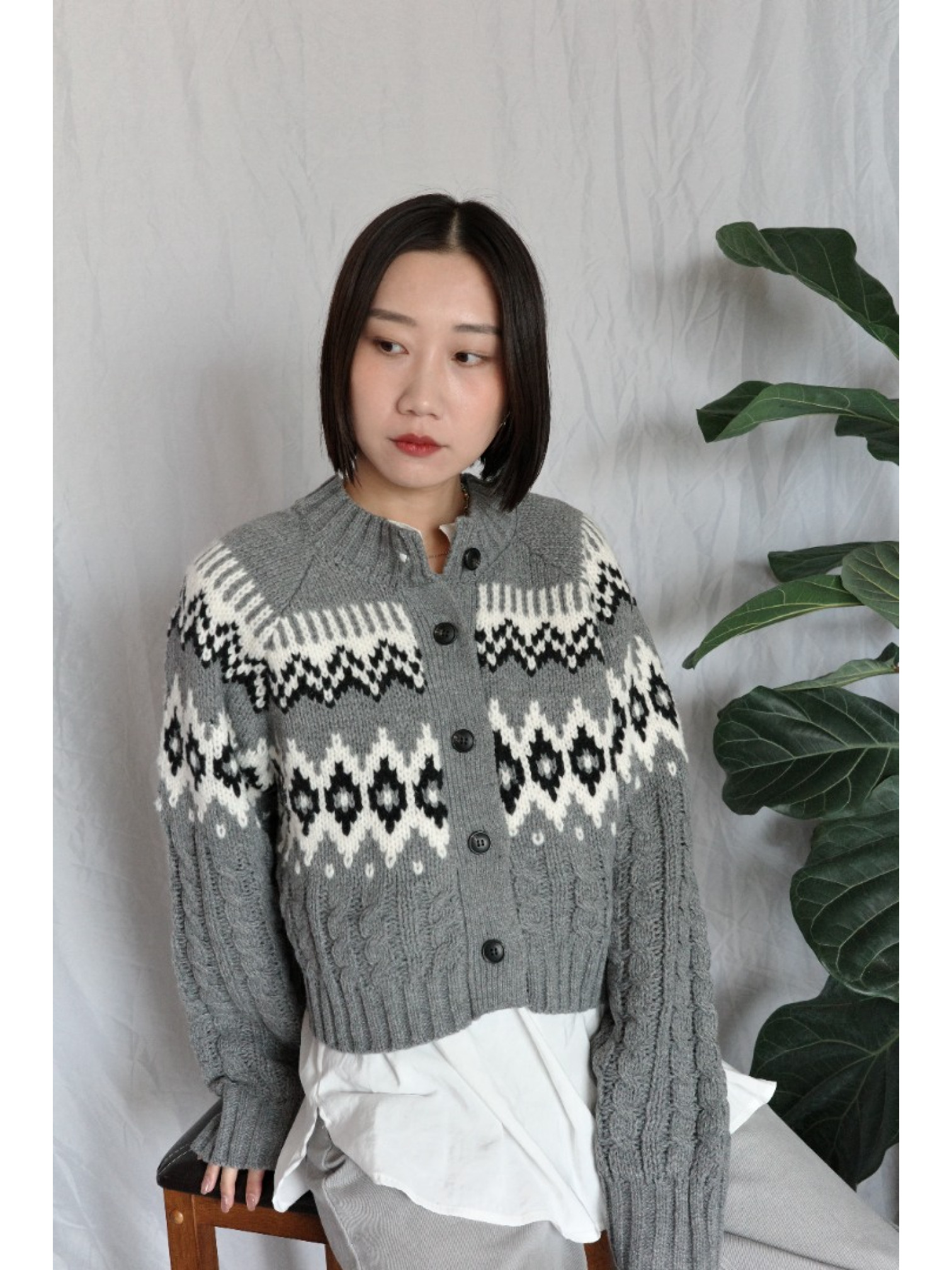 JP｜2way向心提花針織衫/灰