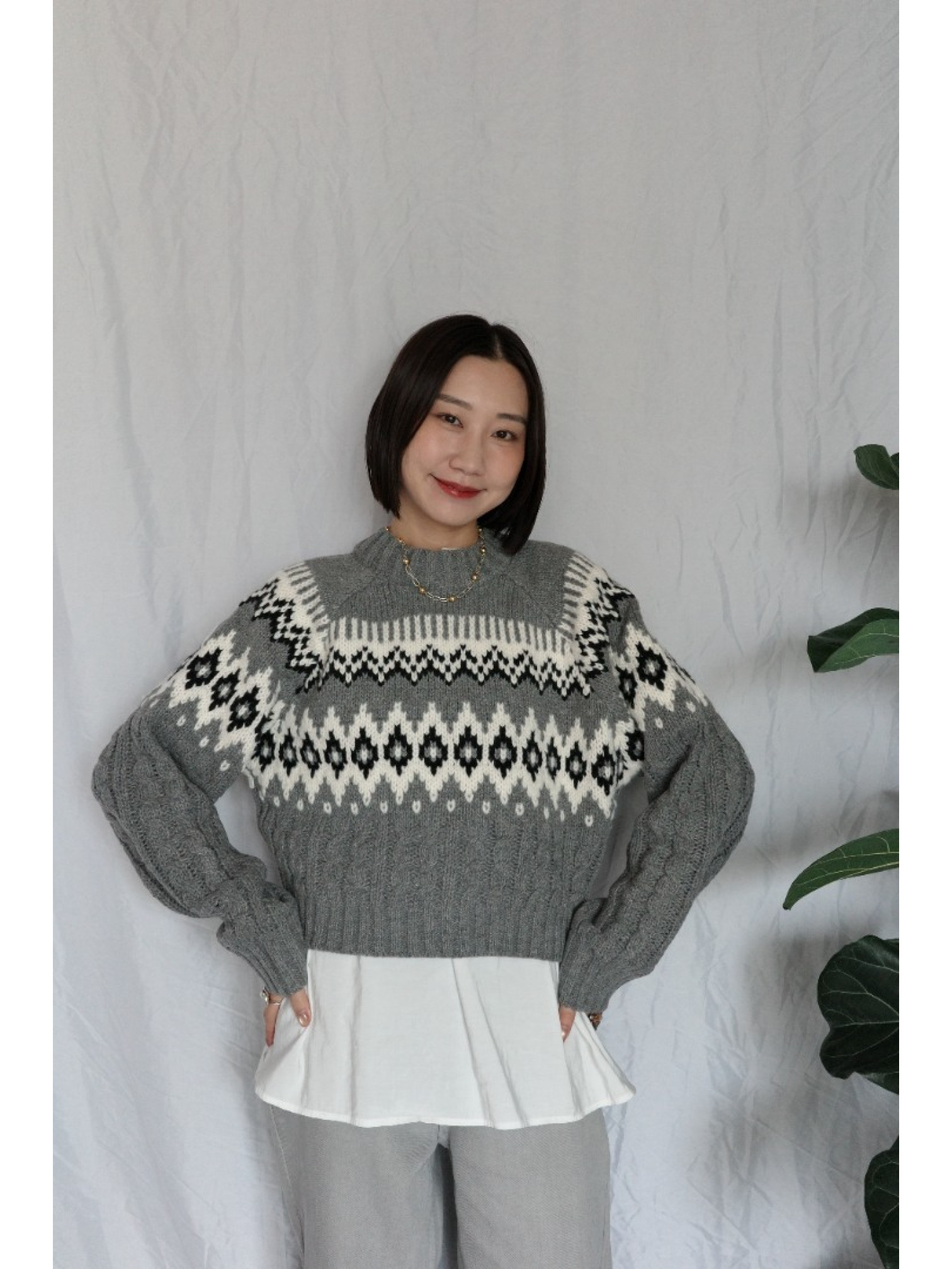 JP｜2way向心提花針織衫/灰