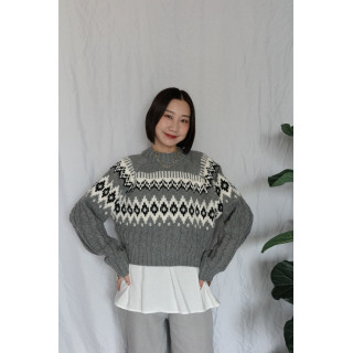 JP｜2way向心提花針織衫/灰