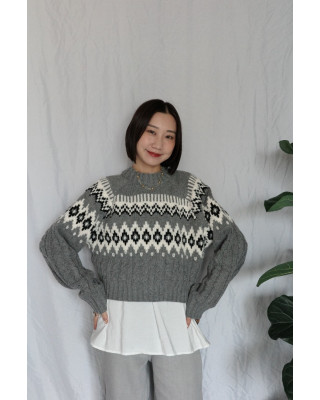 JP｜2way向心提花針織衫/灰