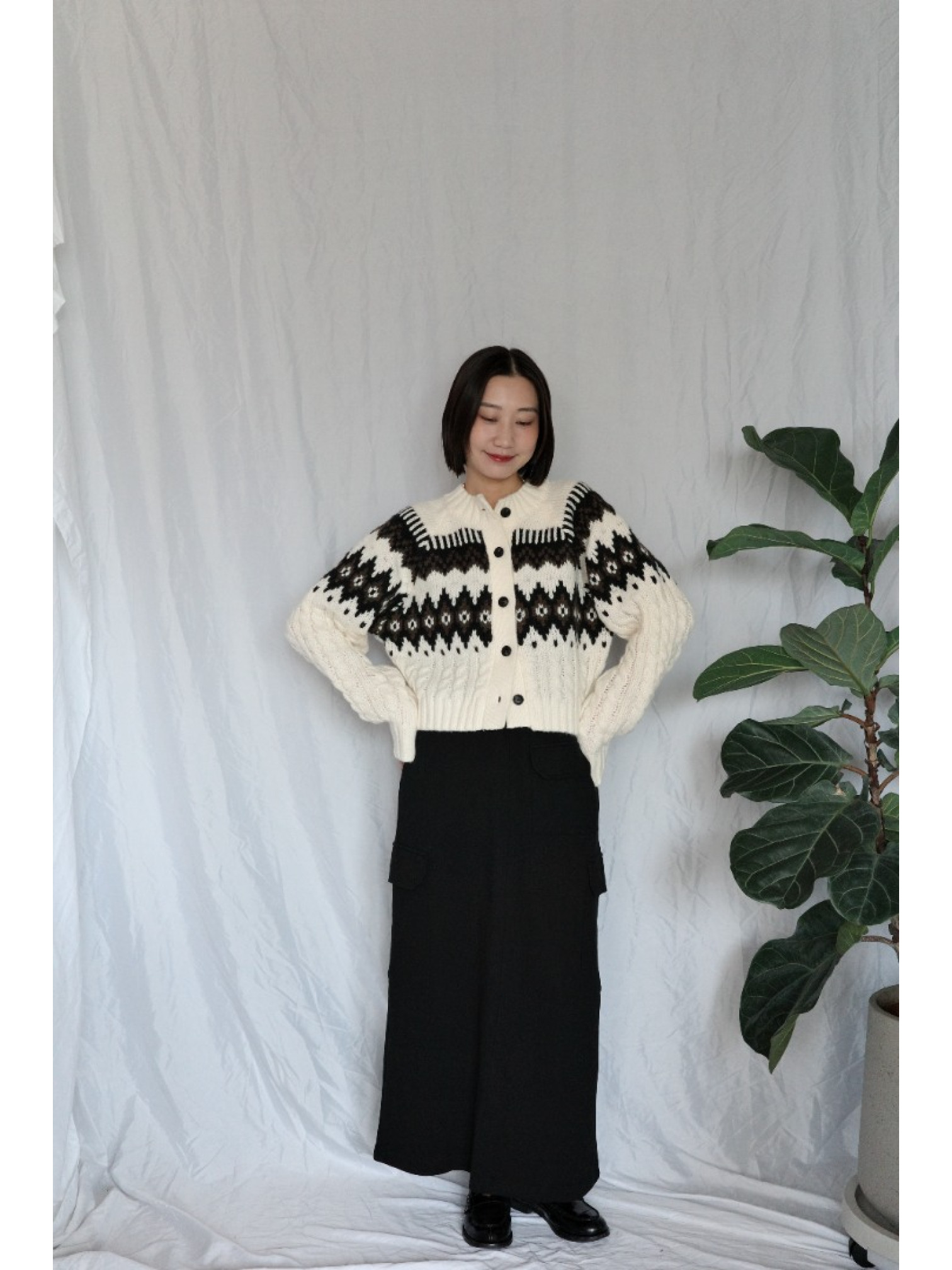 JP｜2way向心提花針織衫/象牙白