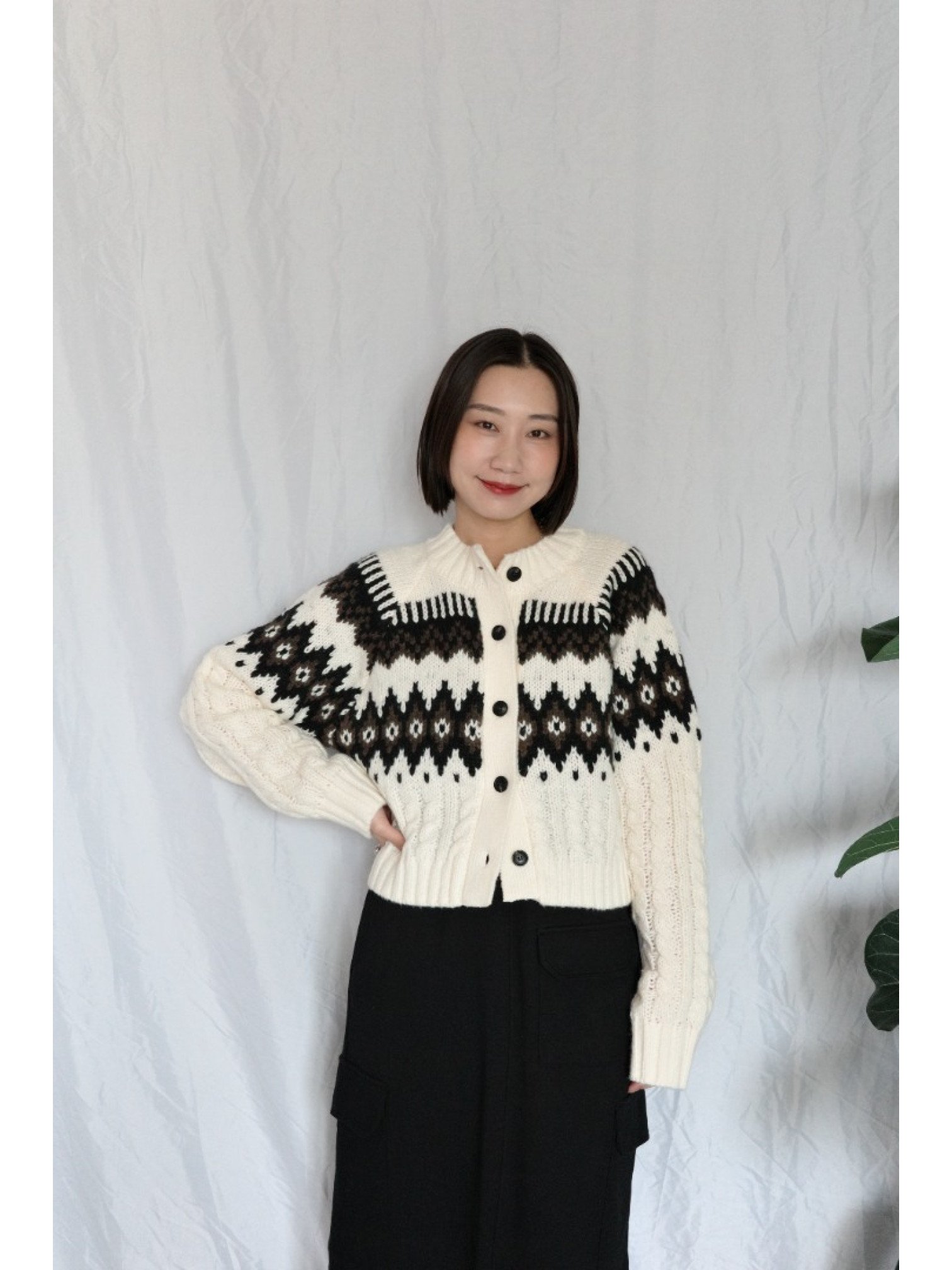 JP｜2way向心提花針織衫/象牙白