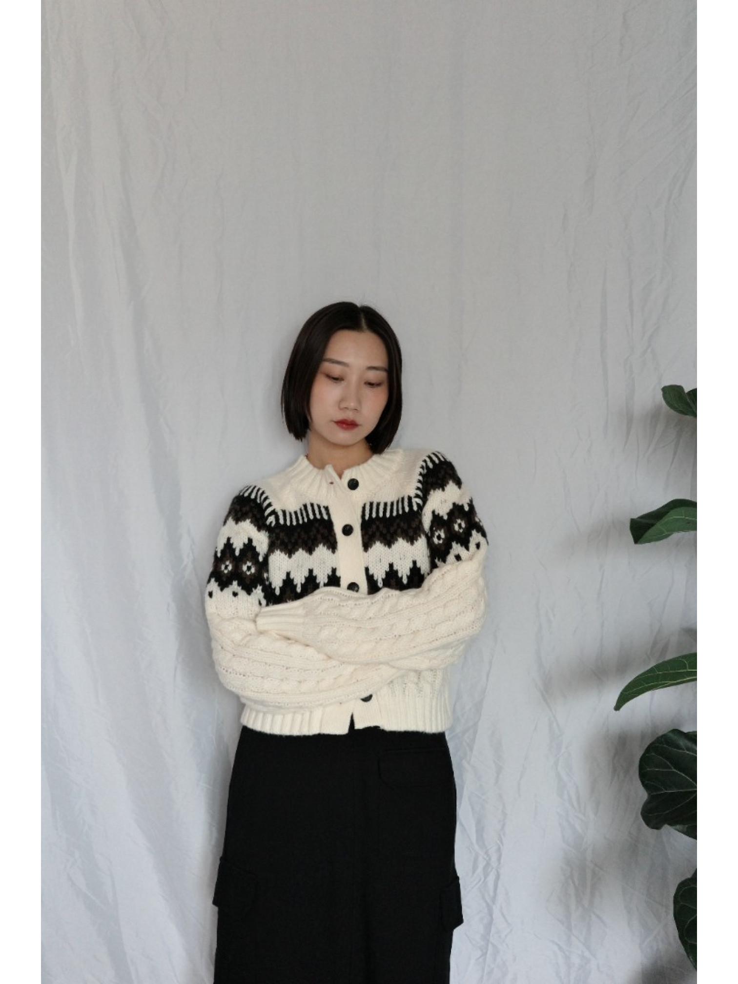 JP｜2way向心提花針織衫/象牙白