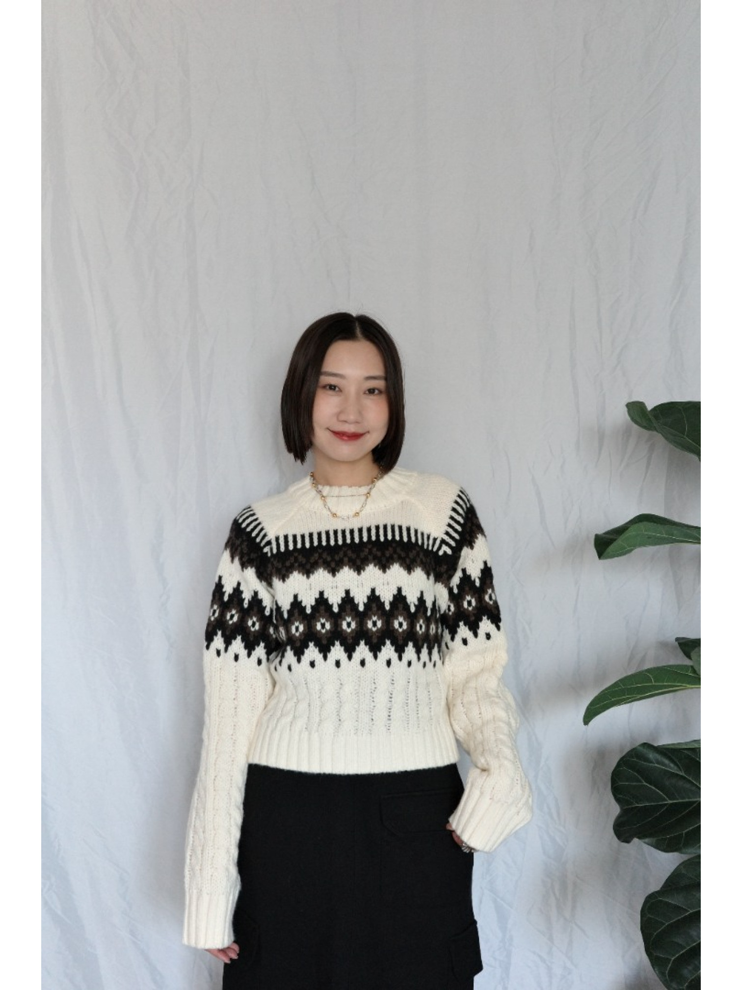 JP｜2way向心提花針織衫/象牙白