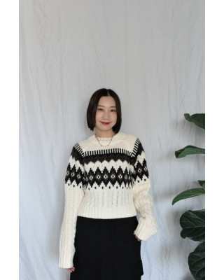 JP｜2way向心提花針織衫/象牙白