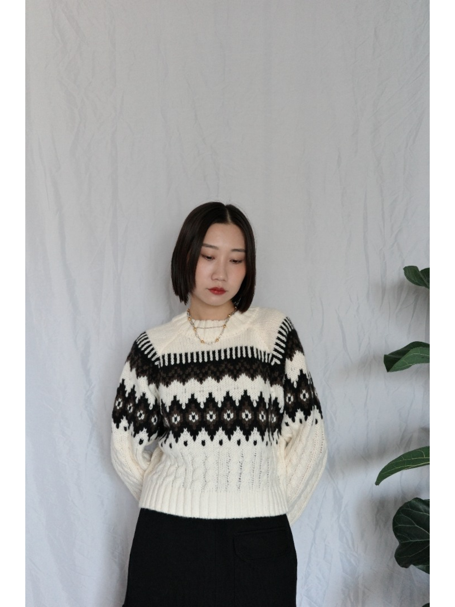 JP｜2way向心提花針織衫/象牙白