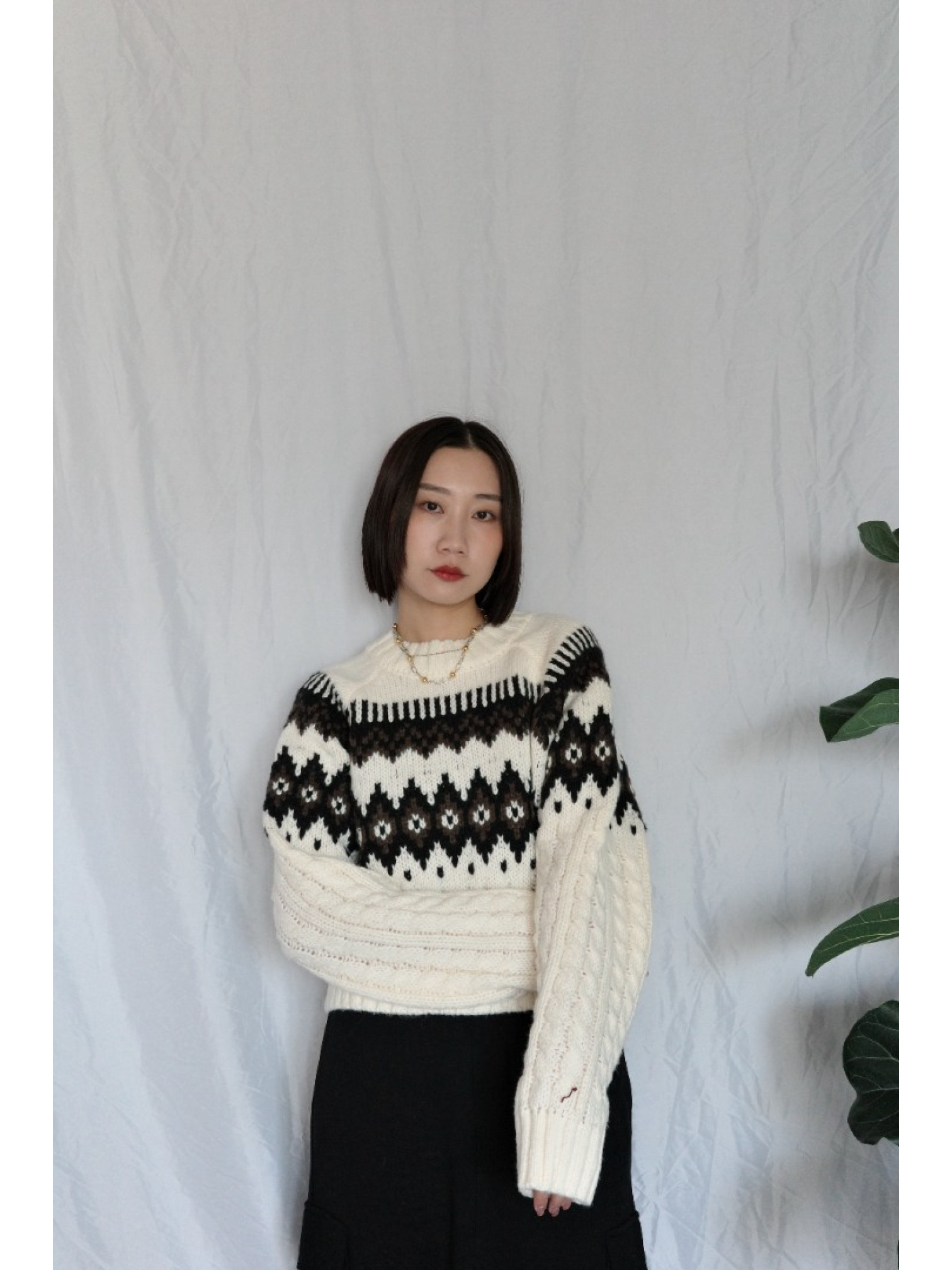 JP｜2way向心提花針織衫/象牙白