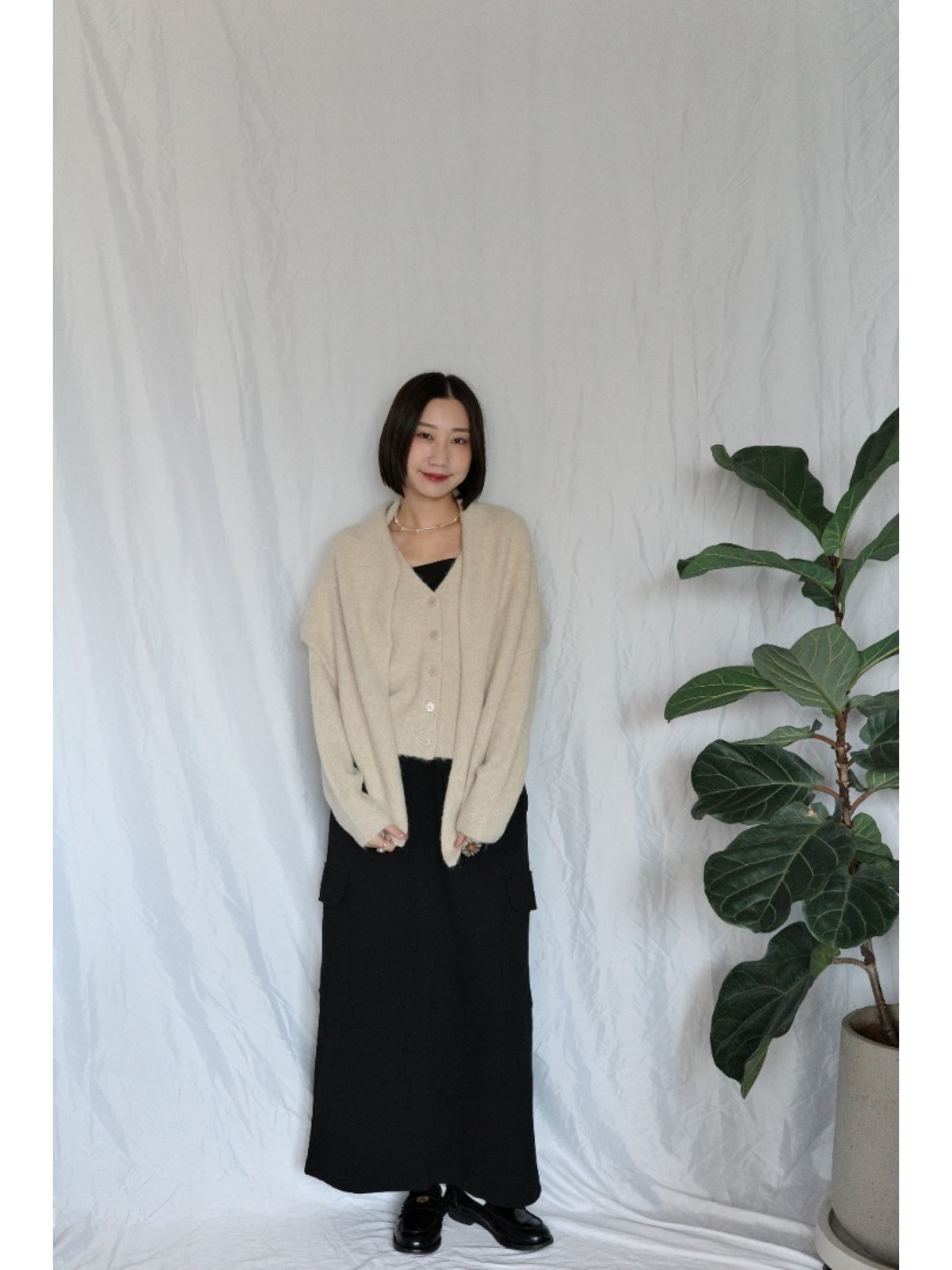 JP｜蝴蝶結刺繡針織衫+披肩兩件組/米