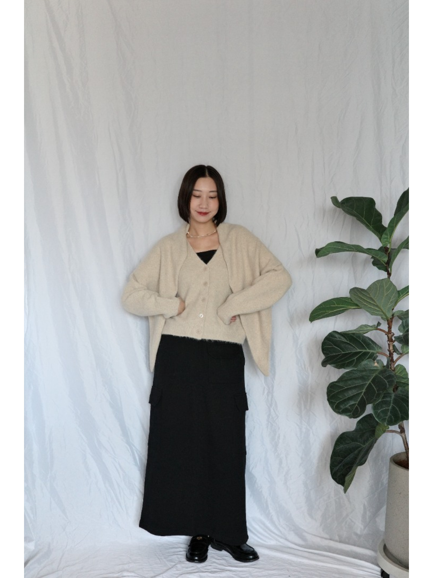 JP｜蝴蝶結刺繡針織衫+披肩兩件組/米