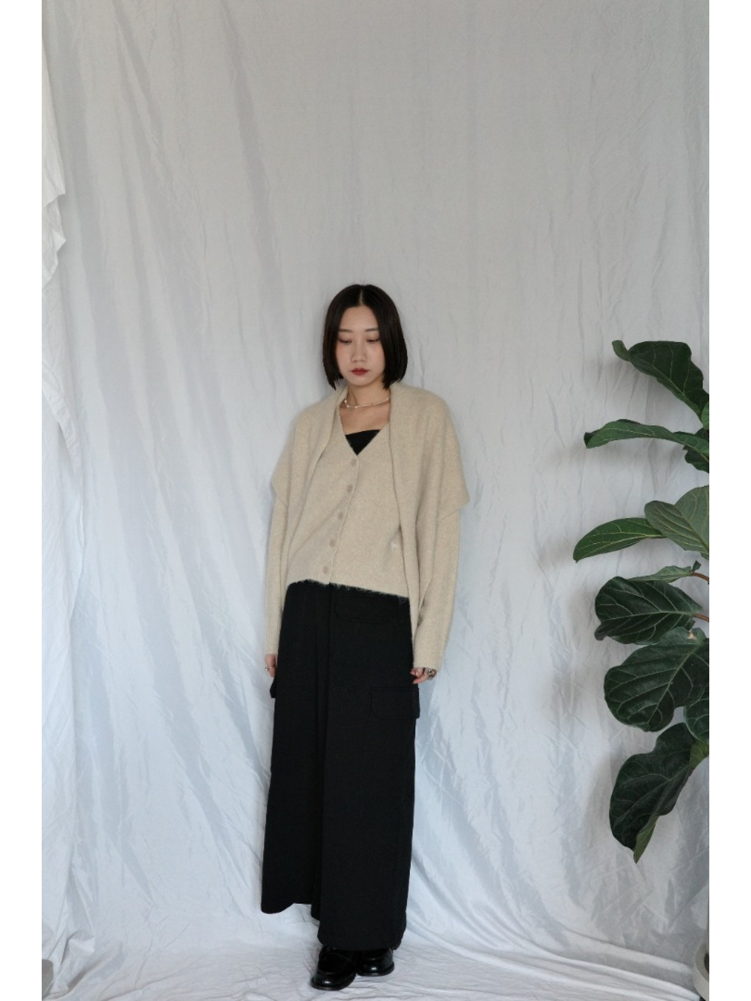 JP｜蝴蝶結刺繡針織衫+披肩兩件組/米