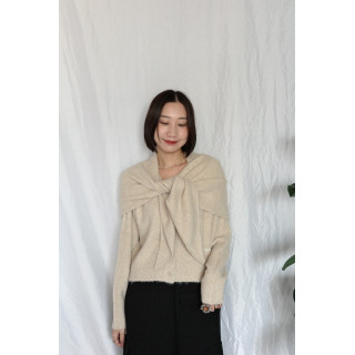 JP｜蝴蝶結刺繡針織衫+披肩兩件組/米