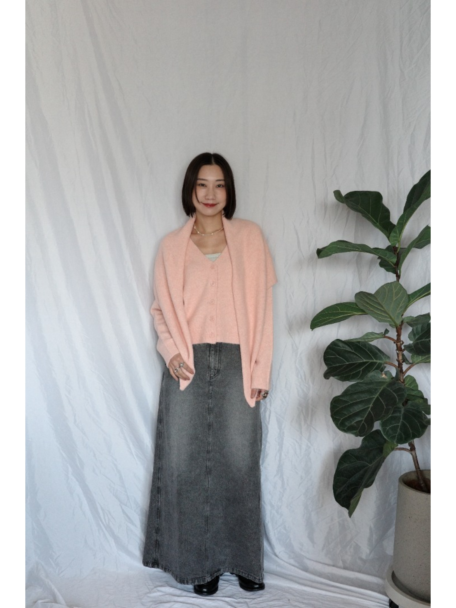 JP｜蝴蝶結刺繡針織衫+披肩兩件組/粉