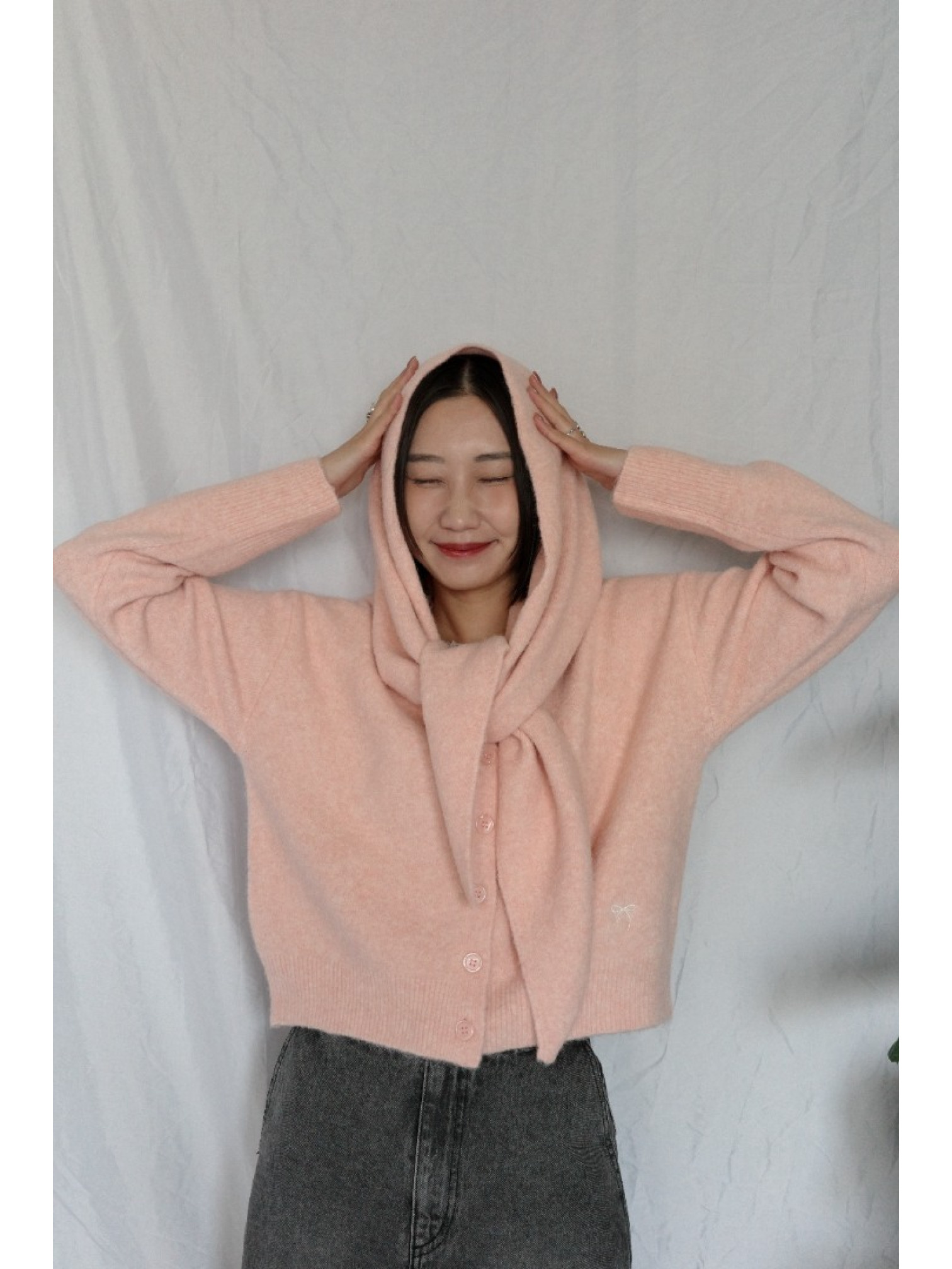 JP｜蝴蝶結刺繡針織衫+披肩兩件組/粉