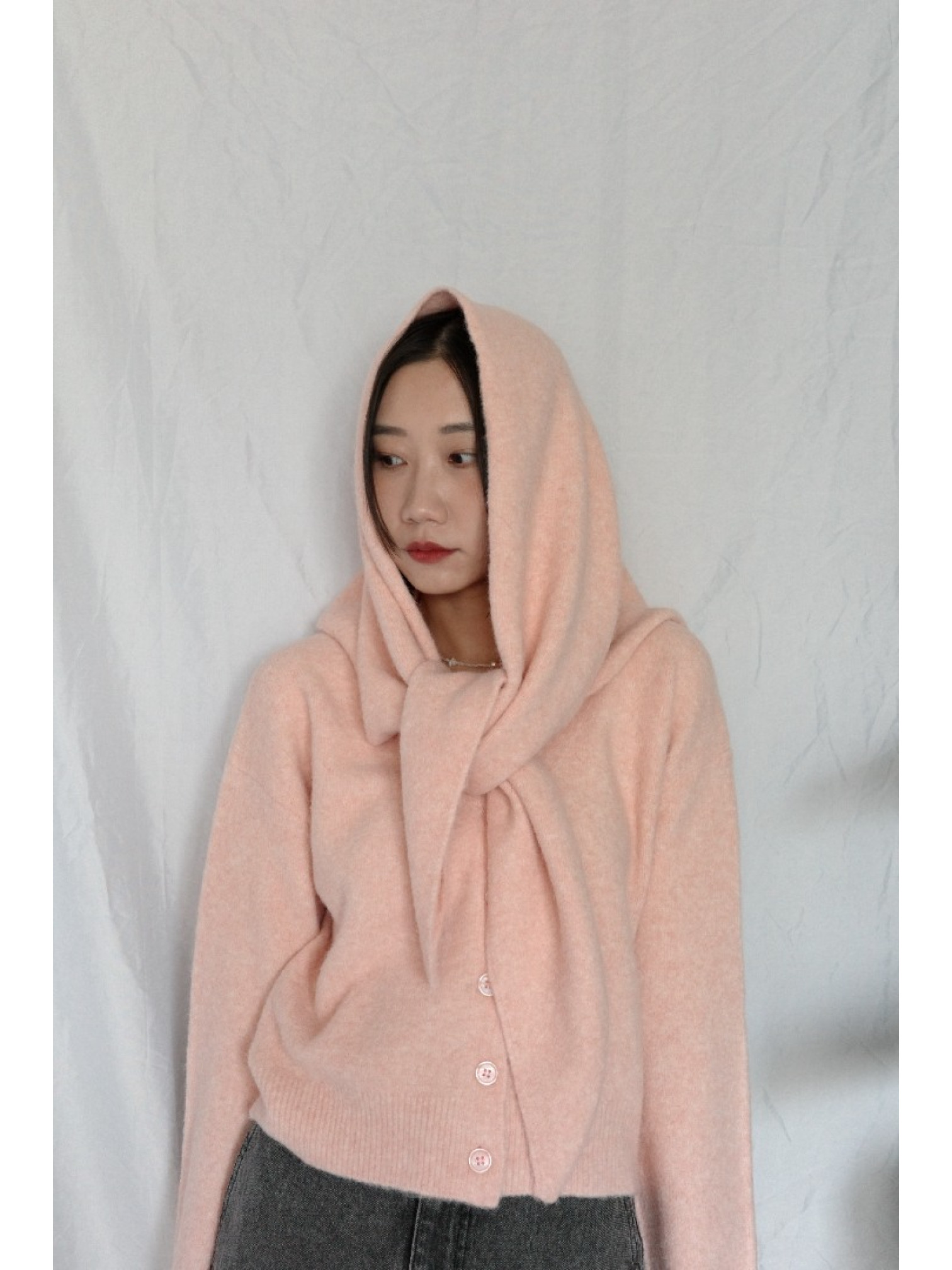 JP｜蝴蝶結刺繡針織衫+披肩兩件組/粉