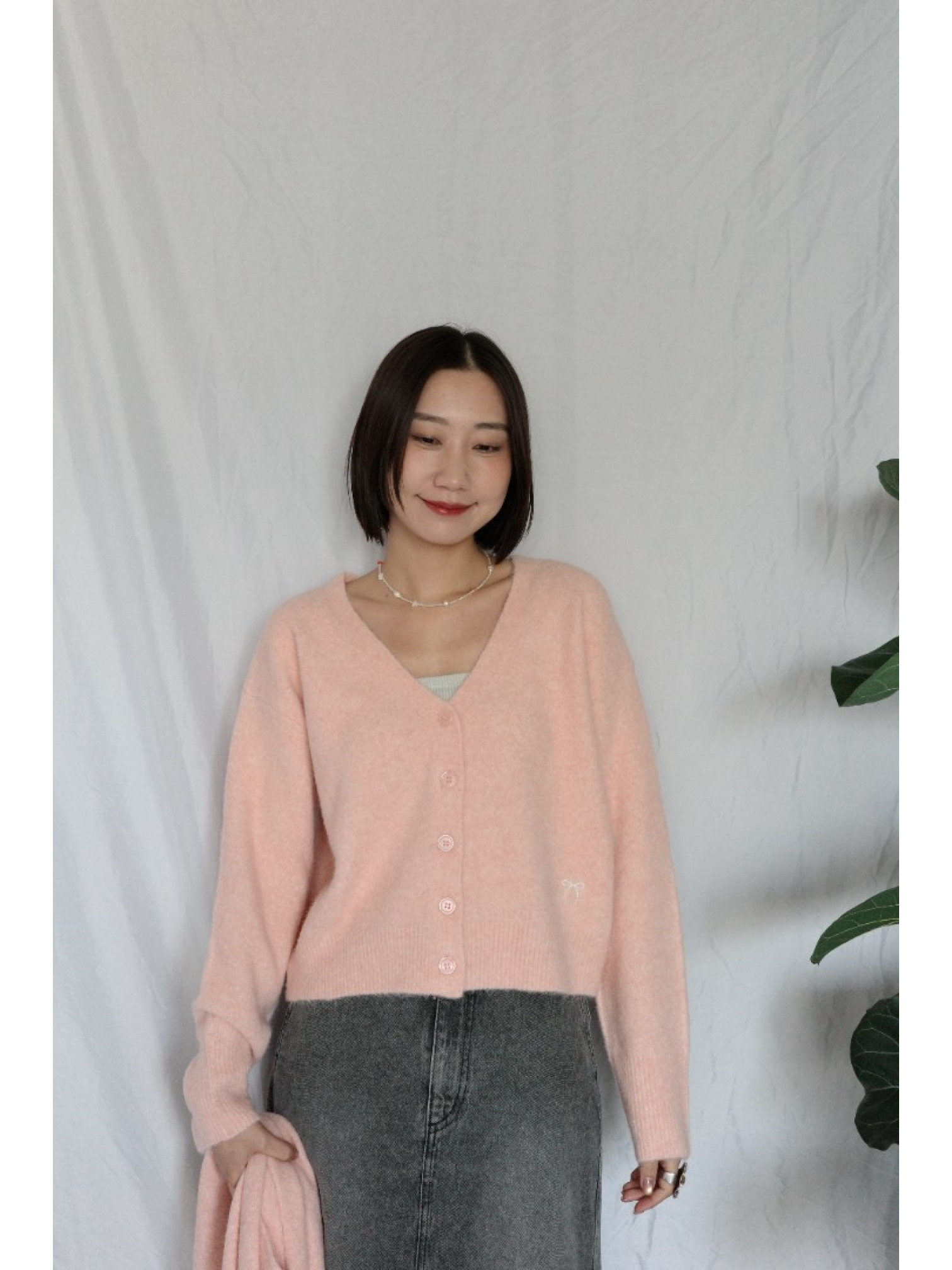 JP｜蝴蝶結刺繡針織衫+披肩兩件組/粉